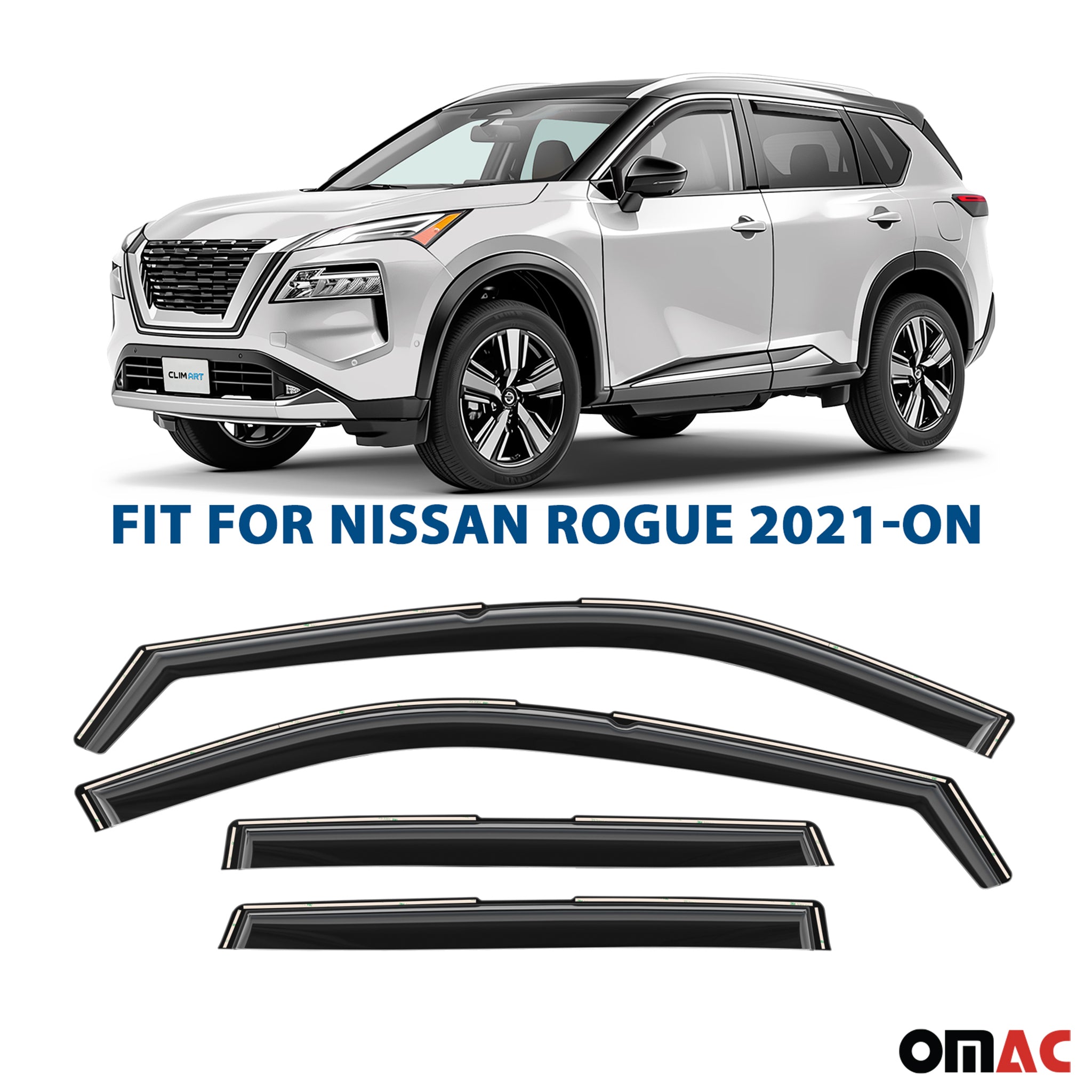 Clim Art Wind Deflectors for Nissan Rogue 2021-2025 Shatterproof Dark Smoke 4x