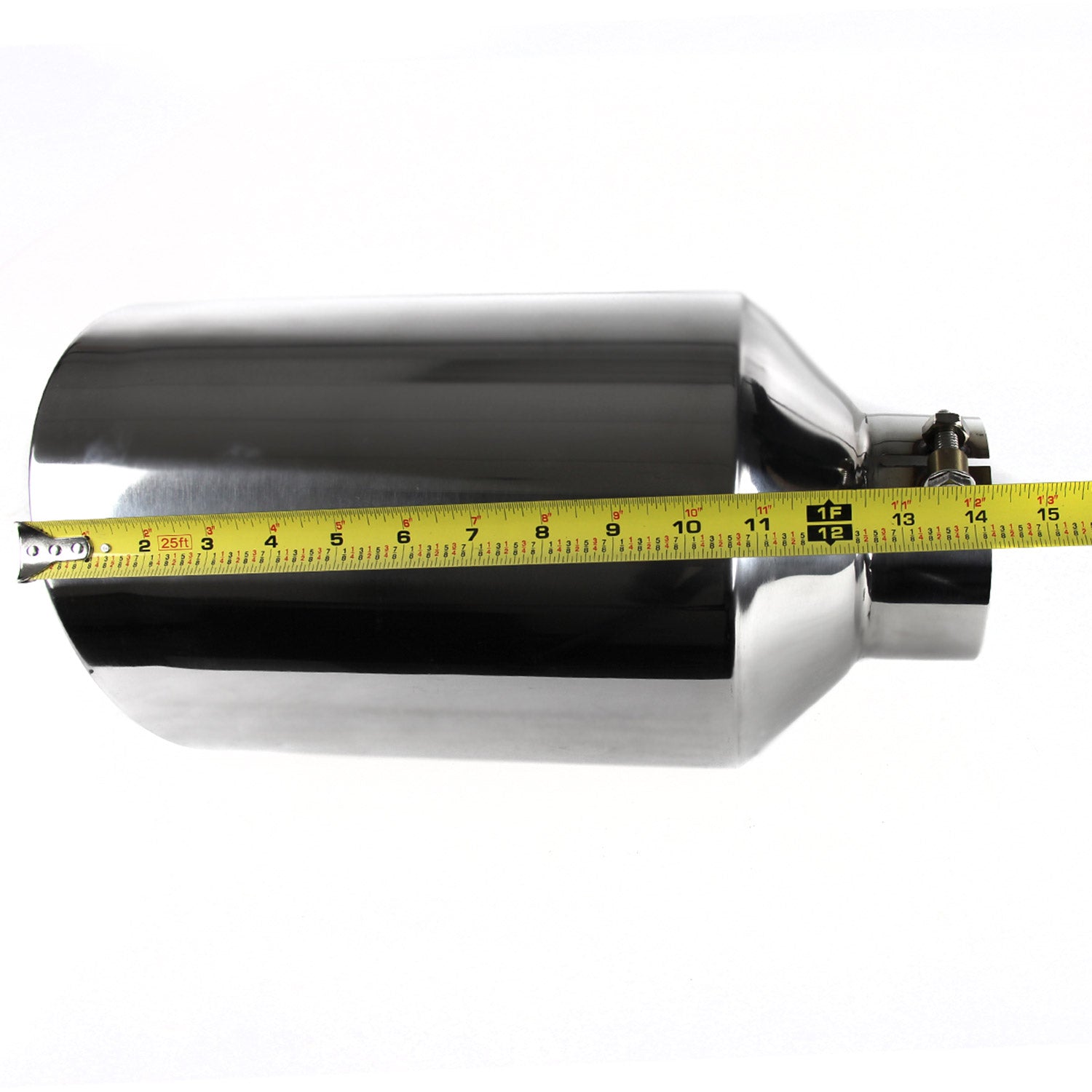 Universal 4" Inlet/8" Outlet Chrome Stainless Steel Bolt-On Angled Exhaust Tip