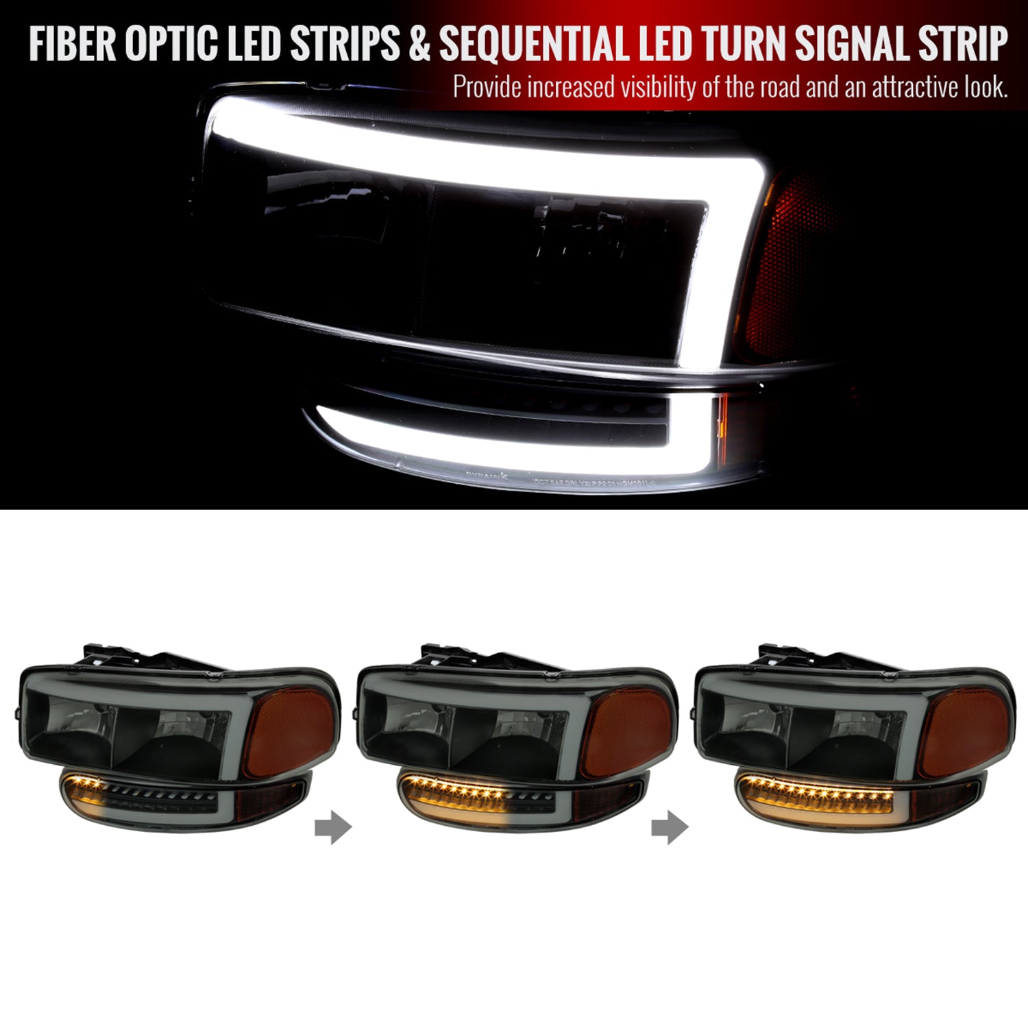 1999-2006 GMC Sierra Sierra Yukon/XL Headlights LED Signal Bumper Lights Smoke