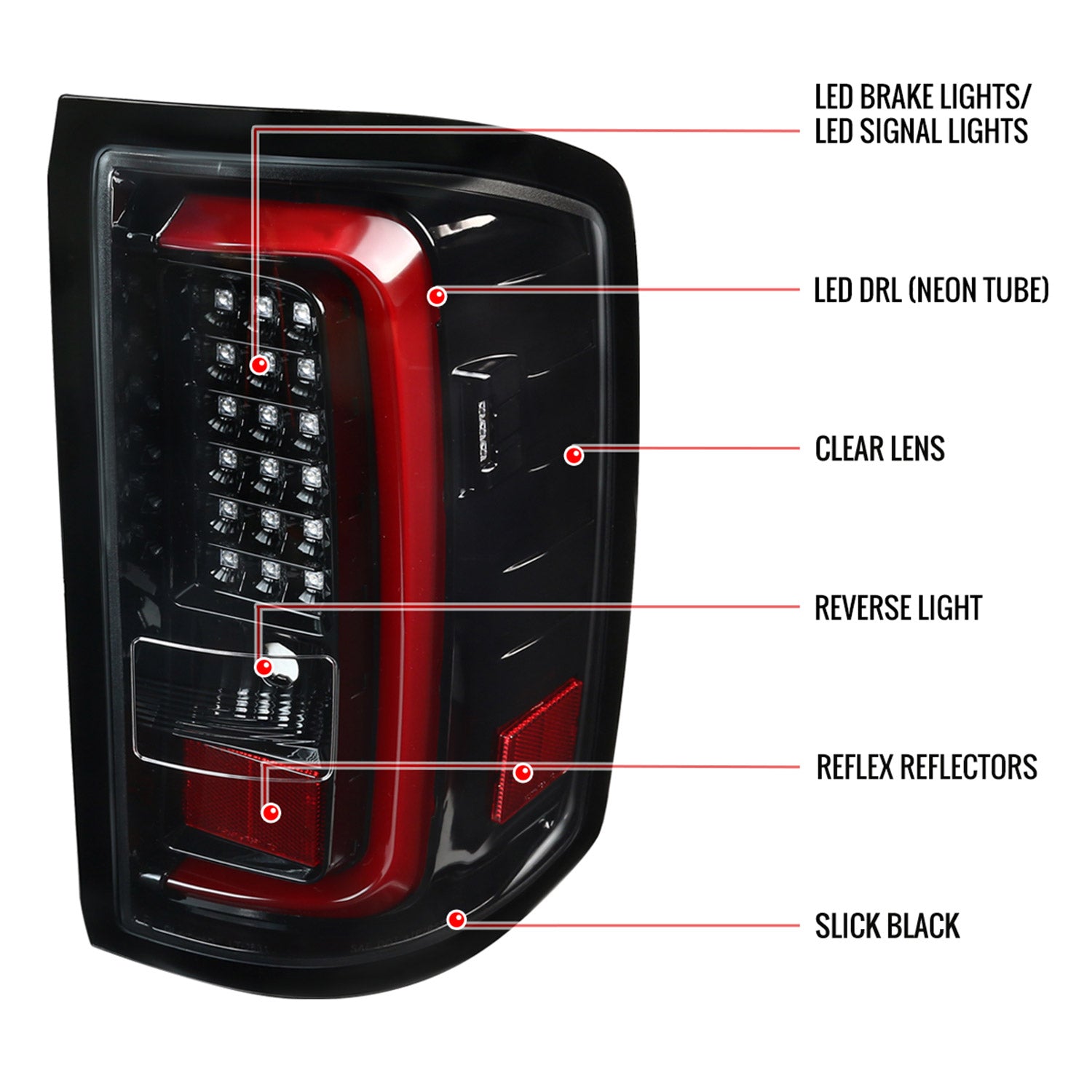 2014-2018 GMC Sierra 1500/2500HD/3500HD LED Tail Lights Jet Black/Clear Lens