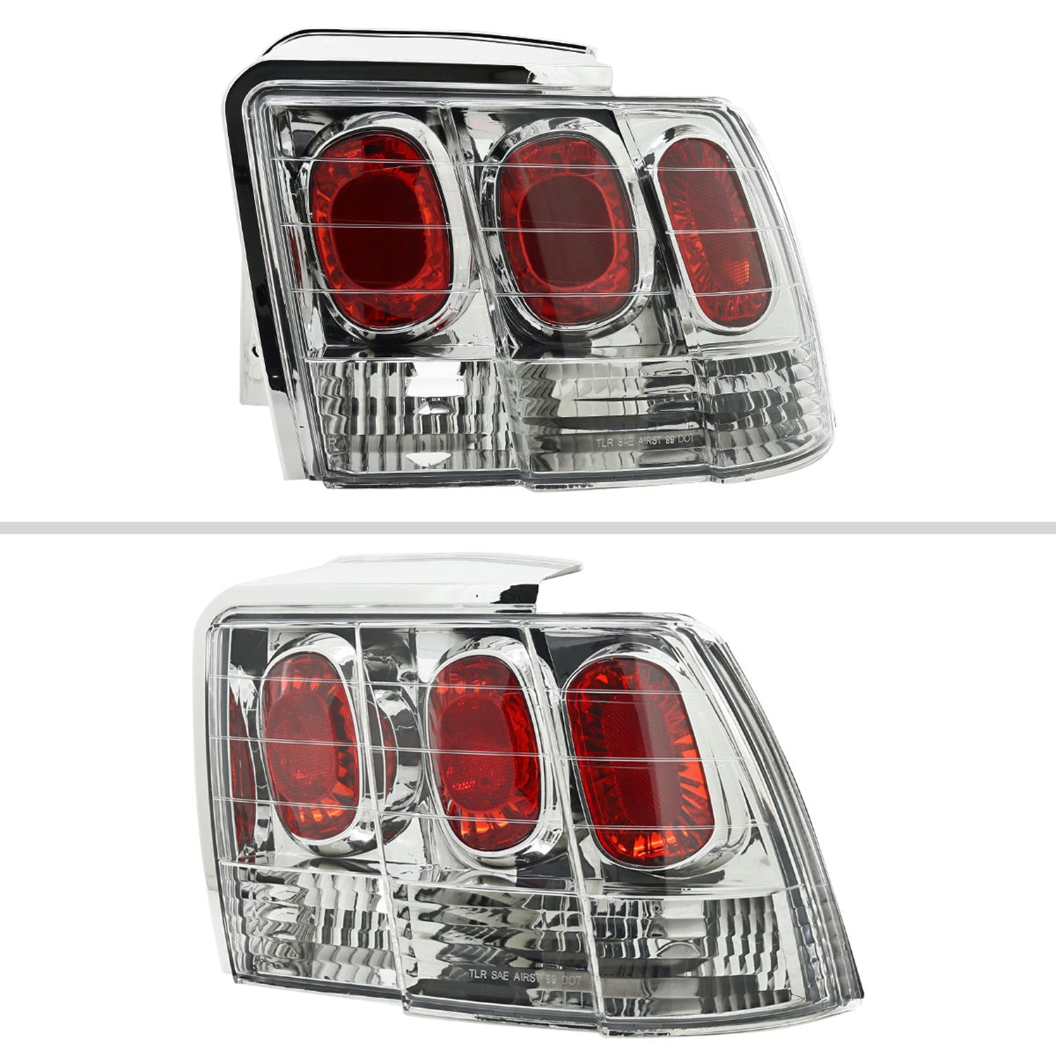 1999-2004 Ford Mustang Tail Lights Chrome Housing/Clear Lens
