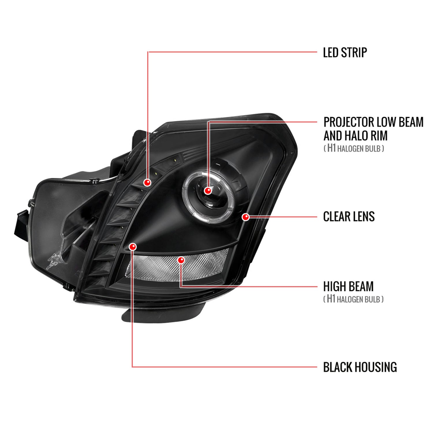 2003-2007 Cadillac CTS Halo Projector Headlights Matte Black/Clear Lens