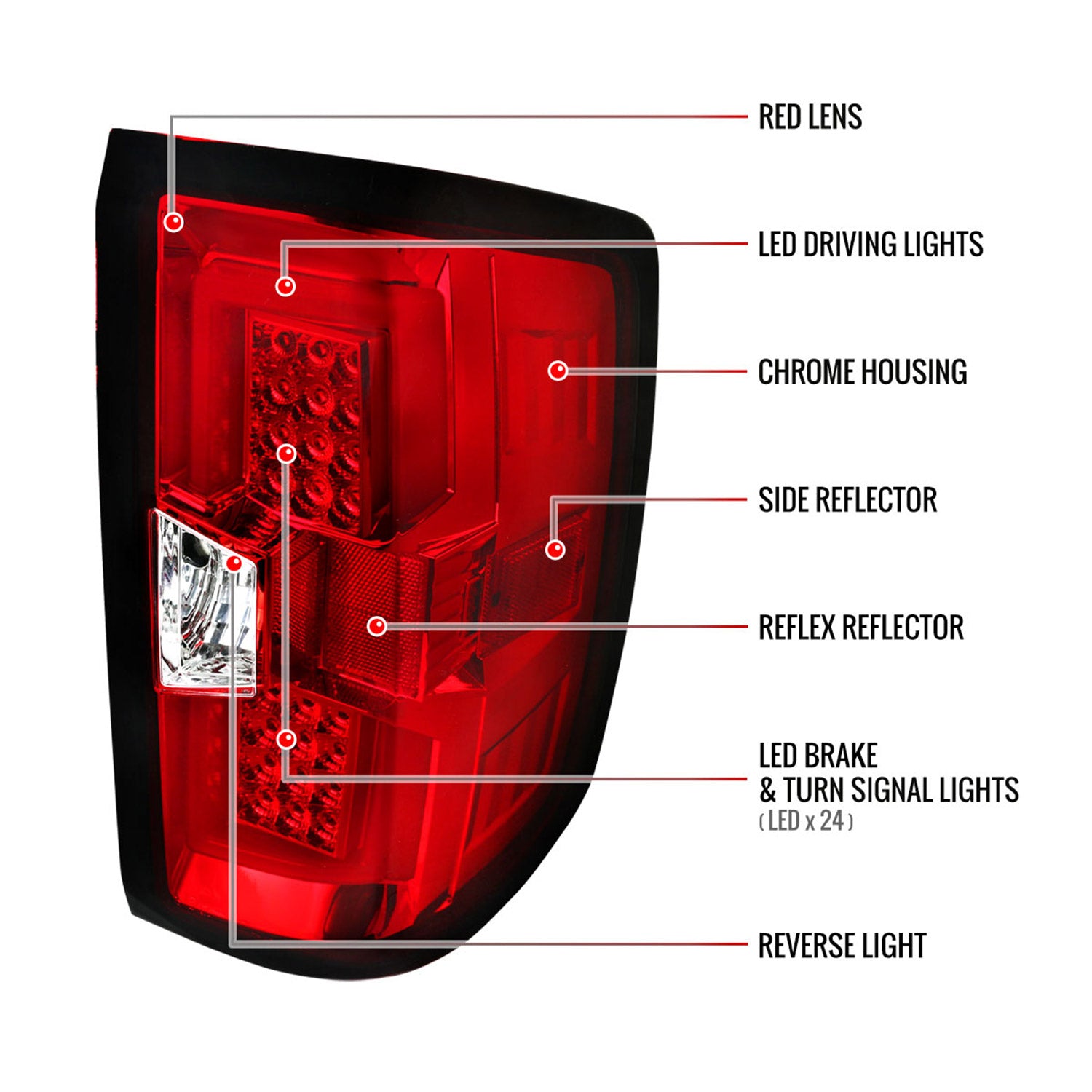 2014-2018 Chevy Silverado 1500 2500HD/Sierra 3500HD LED Tail Lights Chrome/Red