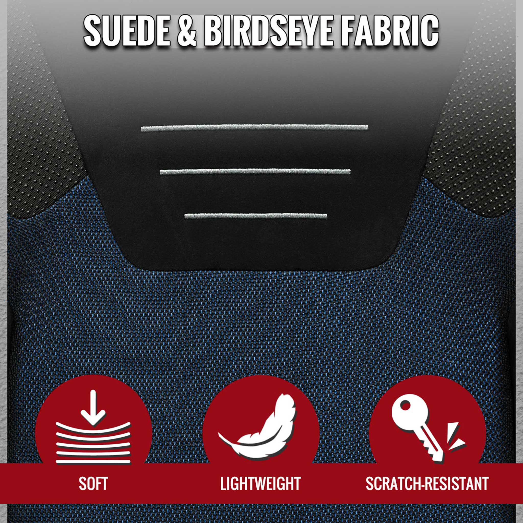 Universal Racing Seat Black Suede And Blue Bird Eye/Cloth With Double Blue Stich