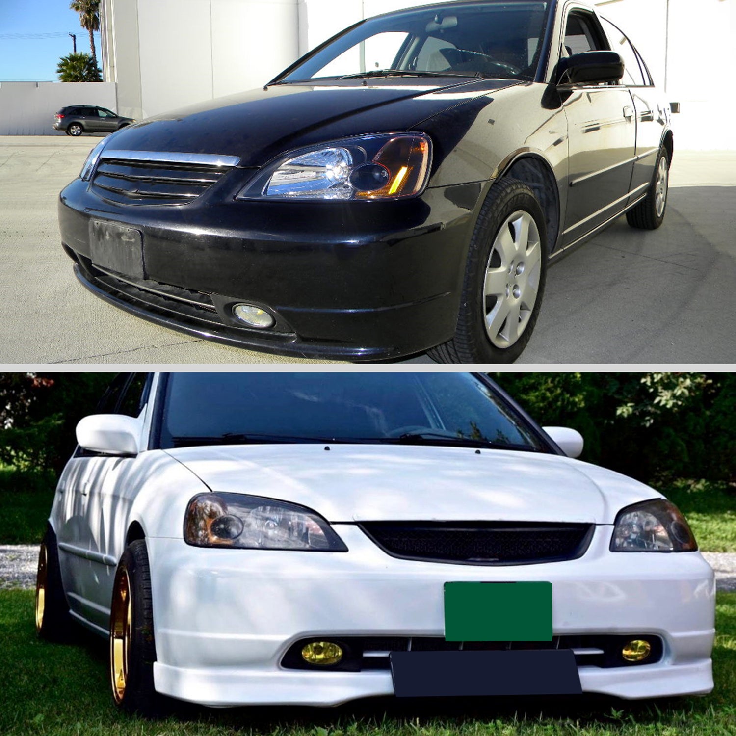 2001-2003 Honda Civic Factory Style Headlights Matte Black/Clear Lens