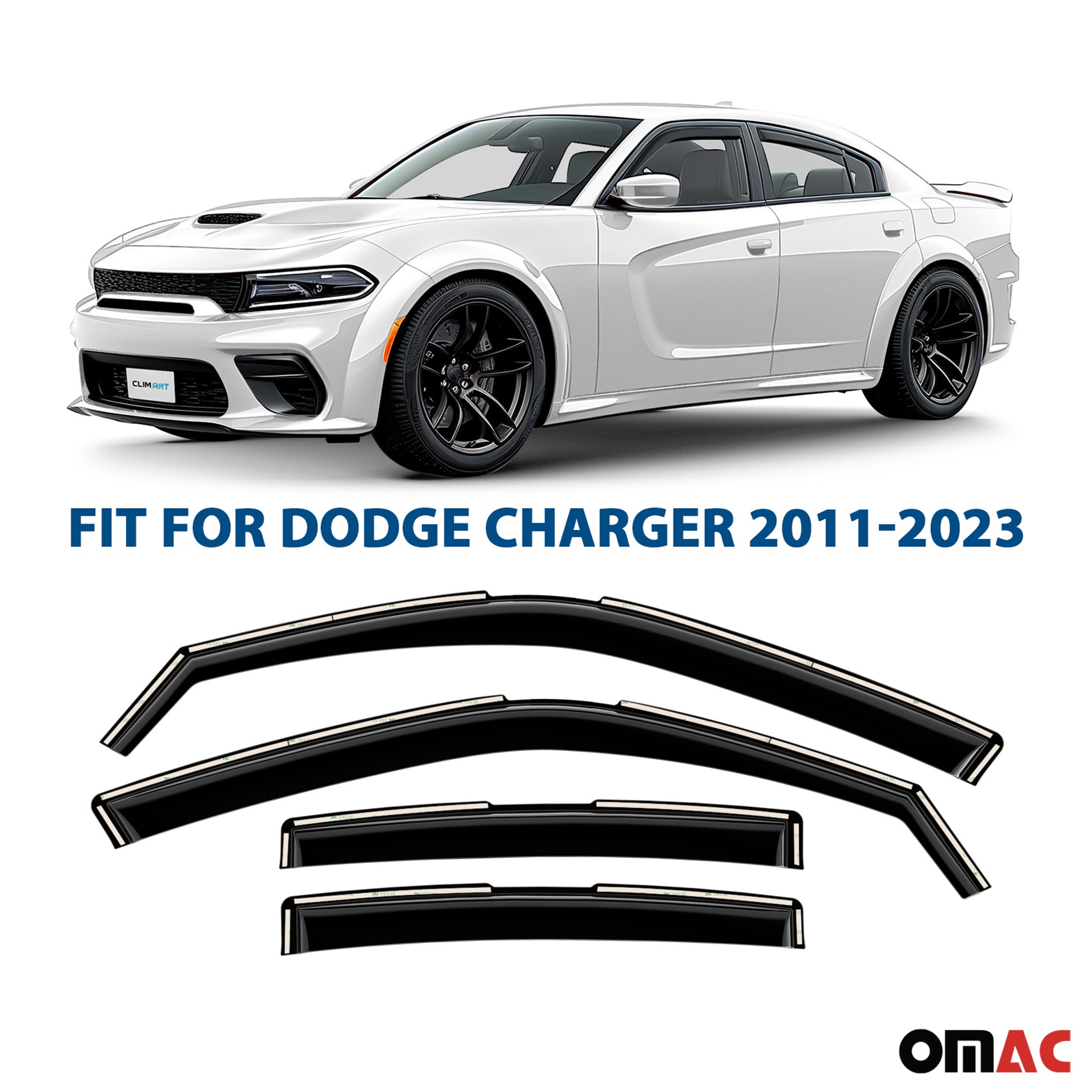 Clim Art Wind Deflectors for Dodge Charger 2011-2023 Shatterproof Dark Smoke 4x