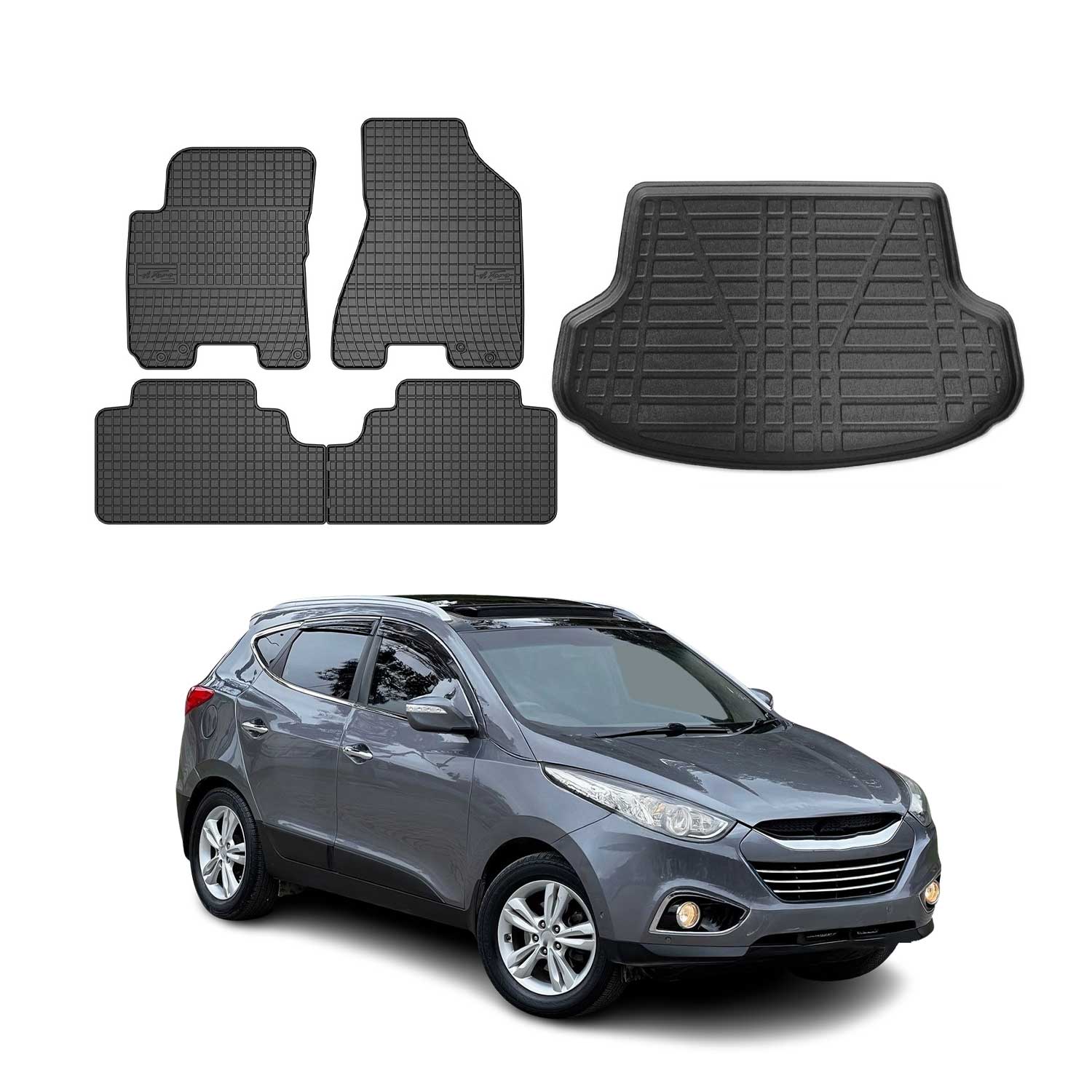 2005-2009 Hyundai Tucson Floor Mats & Cargo Liner Full Set All Weather Black