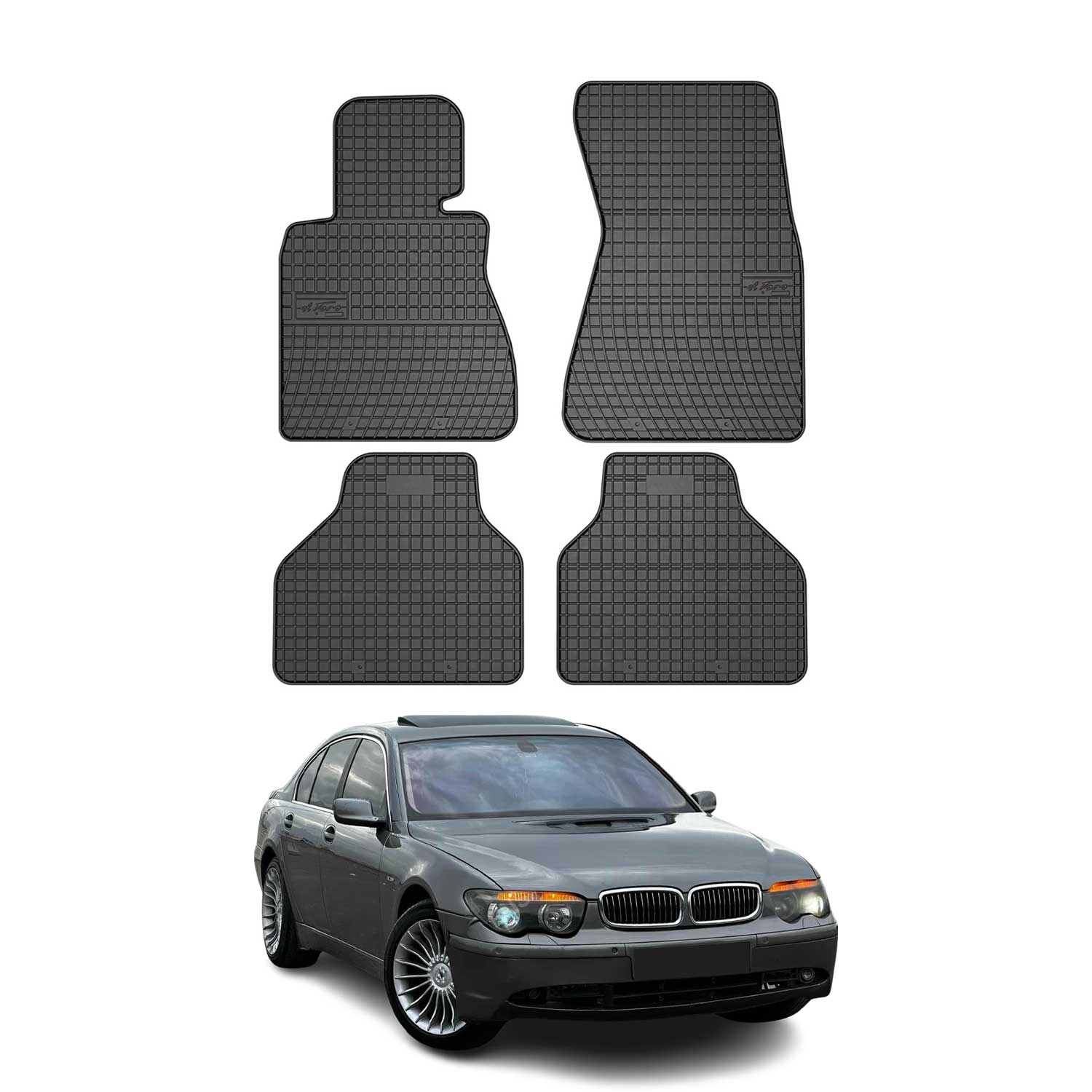 2002-2008 BMW 7 Series E66 Sedan Floor Mats Liners Full Set All Weather Rubber Black