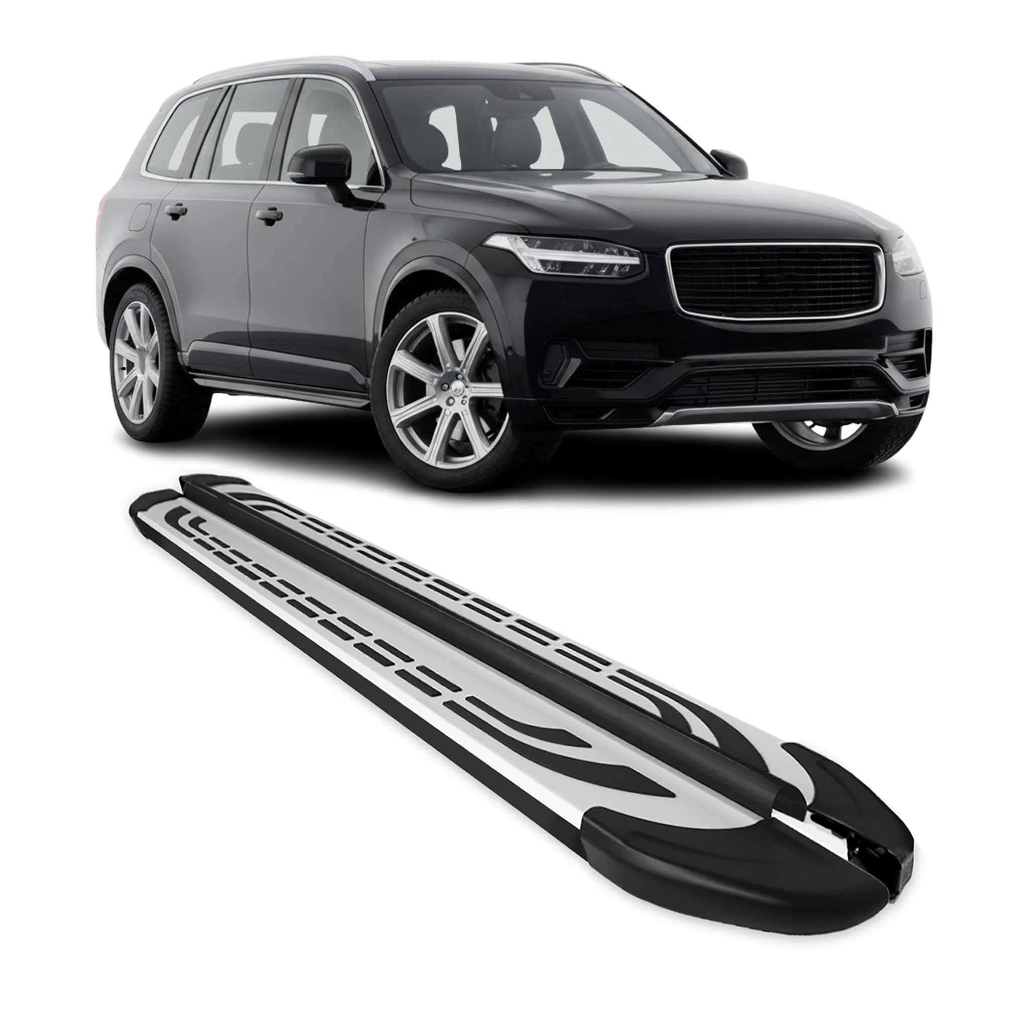 2016-2026 Volvo XC90 Running Boards Side Steps Silver & Black