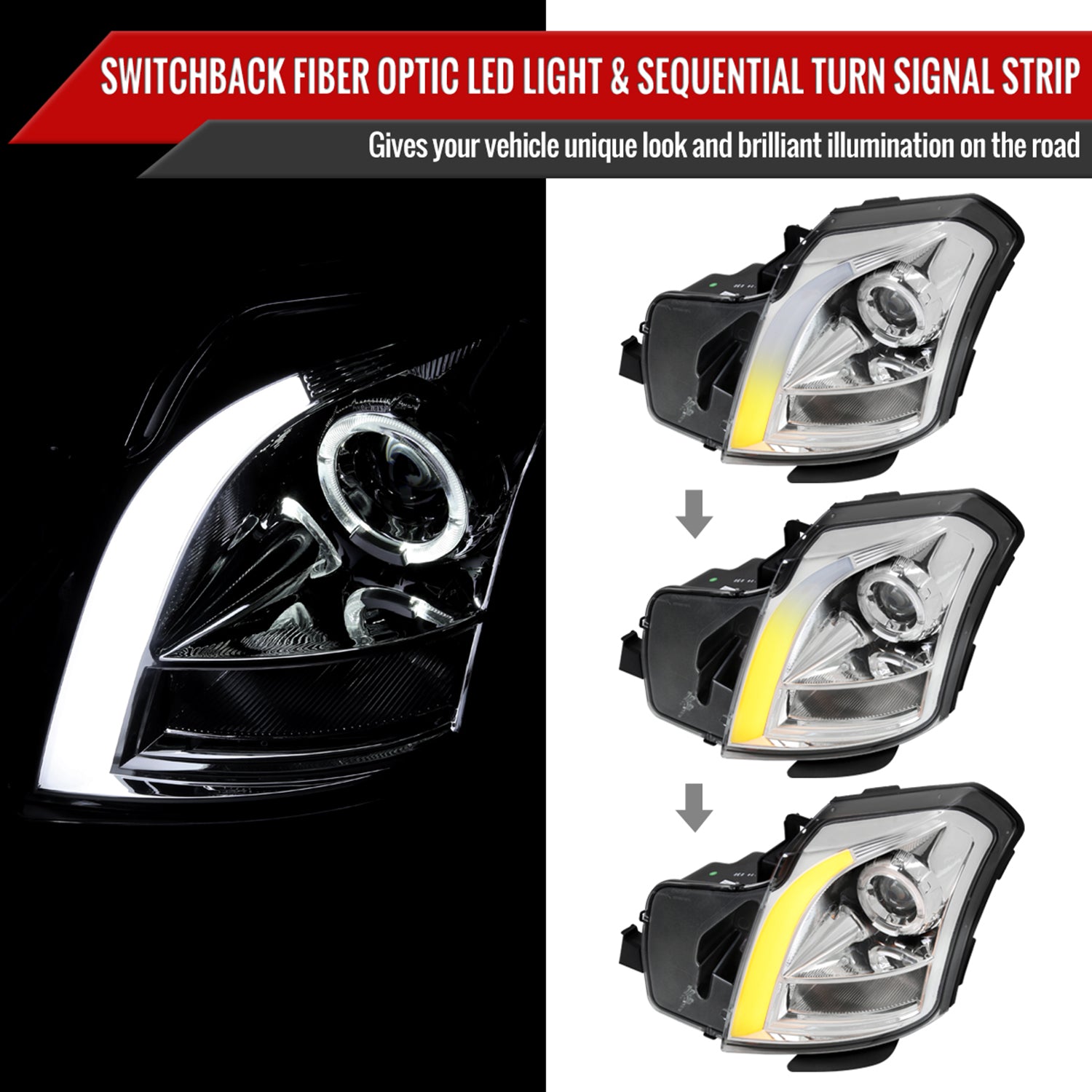 2003-2007 Cadillac CTS Halo LED Turn Signal Projector Headlights Chrome