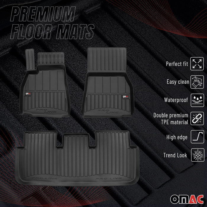 OMAC Premium Floor Mats for for Tesla S 2021-2024 Black 3Pcs TPE Rubber