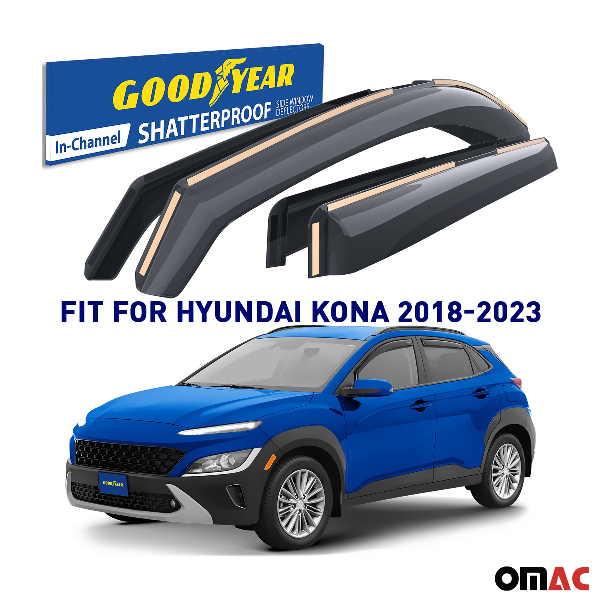 Goodyear Wind Deflectors for Hyundai Kona 2018-2023 In-channel Premium Smoke 4x