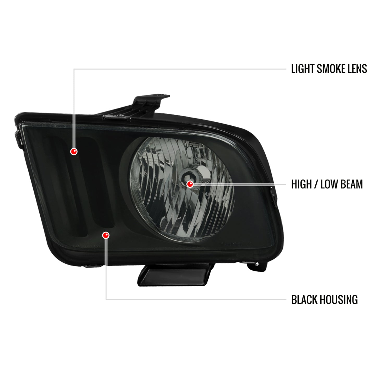 2005-2009 Ford Mustang Factory Style Headlights Matte Black/Light Smoke Lens