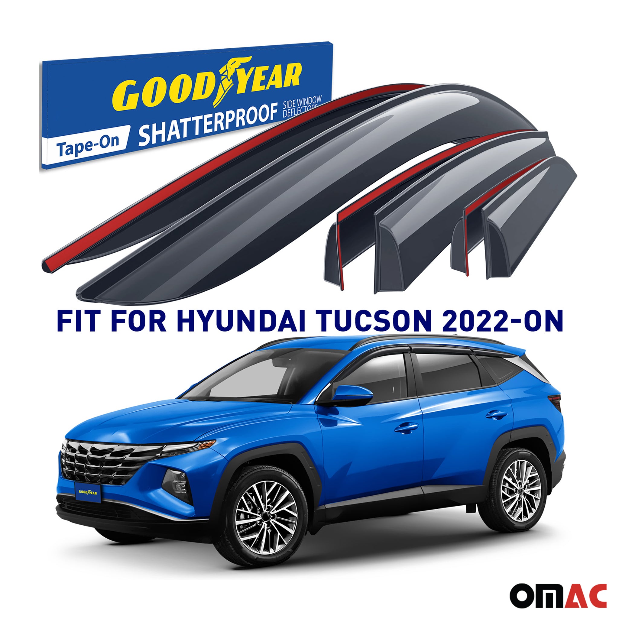 Goodyear Wind Deflectors for Hyundai Tucson 2021-2025 Tape-On Premium Smoke 6Pcs