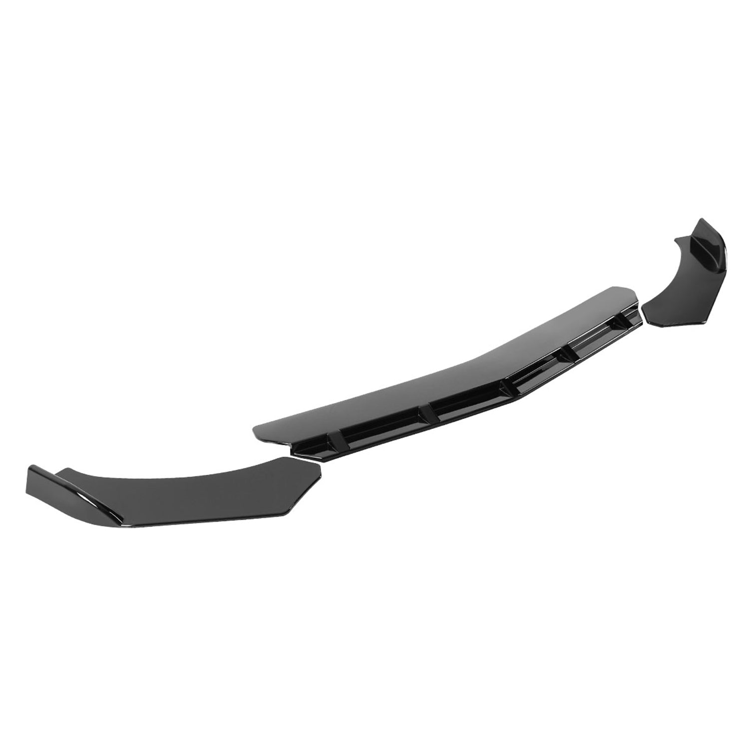 Universal Glossy Black Polypropylene 3Pcs Front Bumper Lip Splitter Spoiler Set