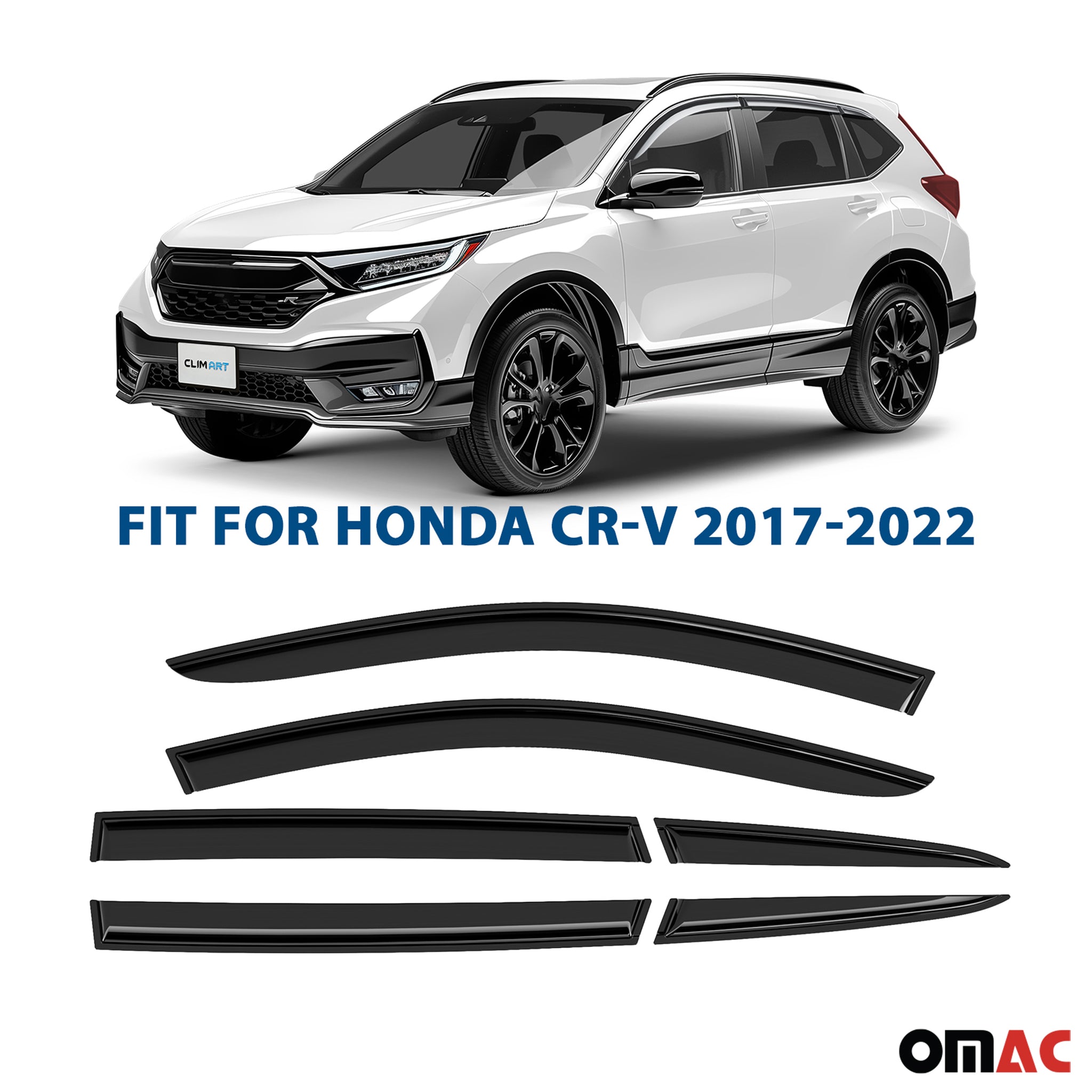 Clim Art Wind Deflectors for Honda CR-V (CRV) 2017-2022 Shatterproof Smoke 6 Pcs