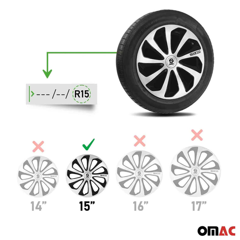 Sicilia Hub Caps Wheel Cover 15" Silver Carbon & Black Full Set 4 pcs.