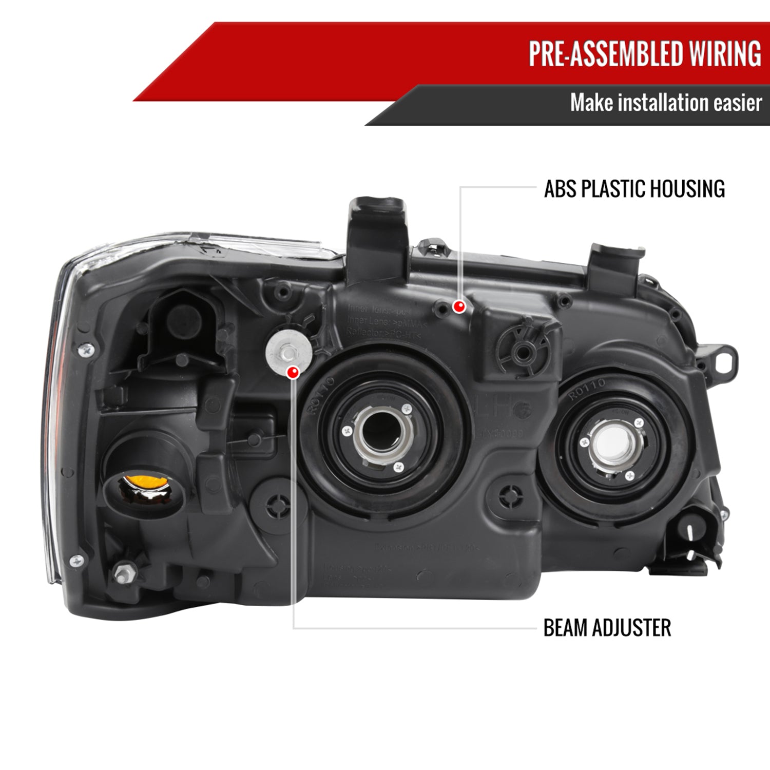 2004-2007 Toyota Highlander Factory Style Headlights Matte Black/Clear Lens