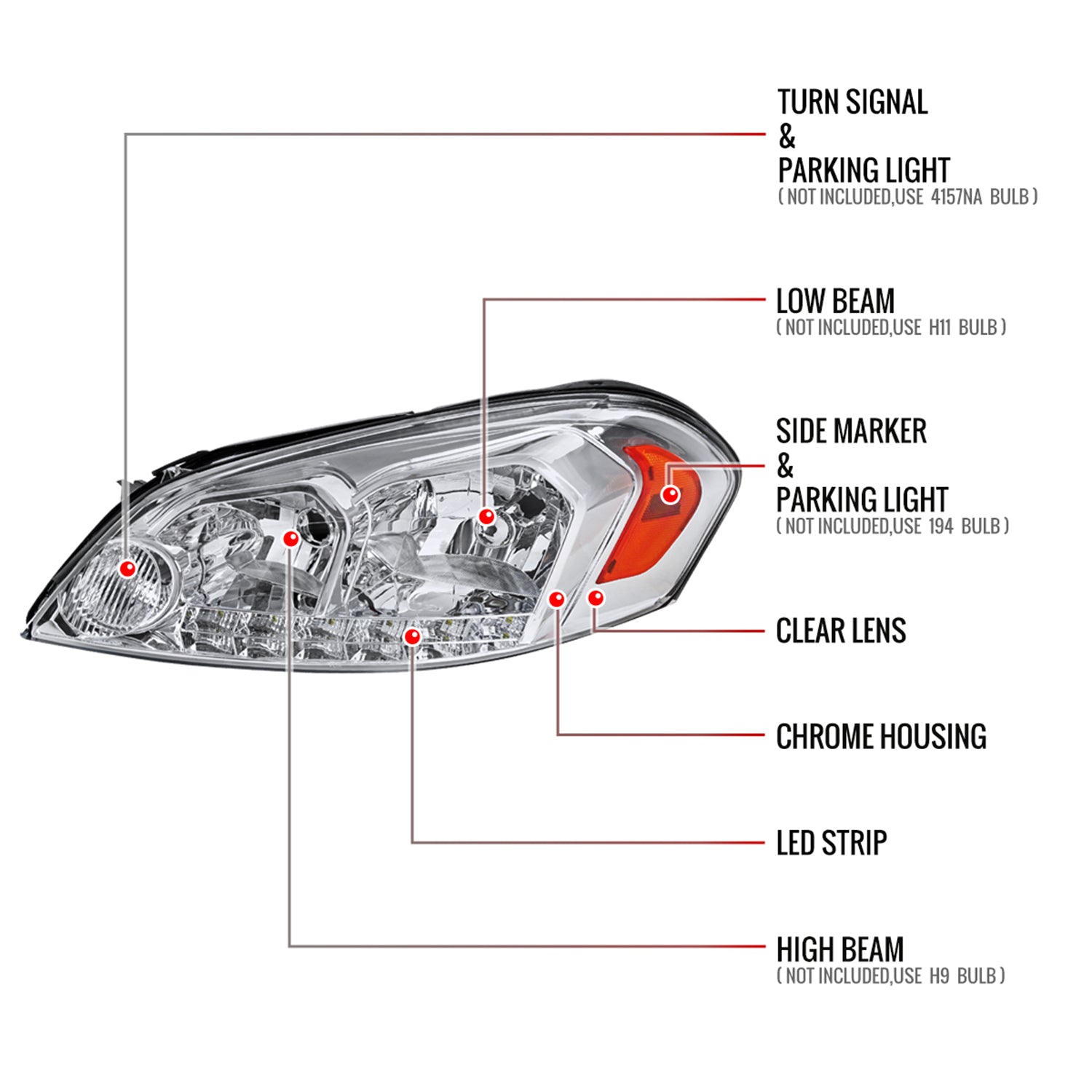 2006-2013 Chevy Impala / Impala Limited / Monte Carlo Headlights LED Chrome