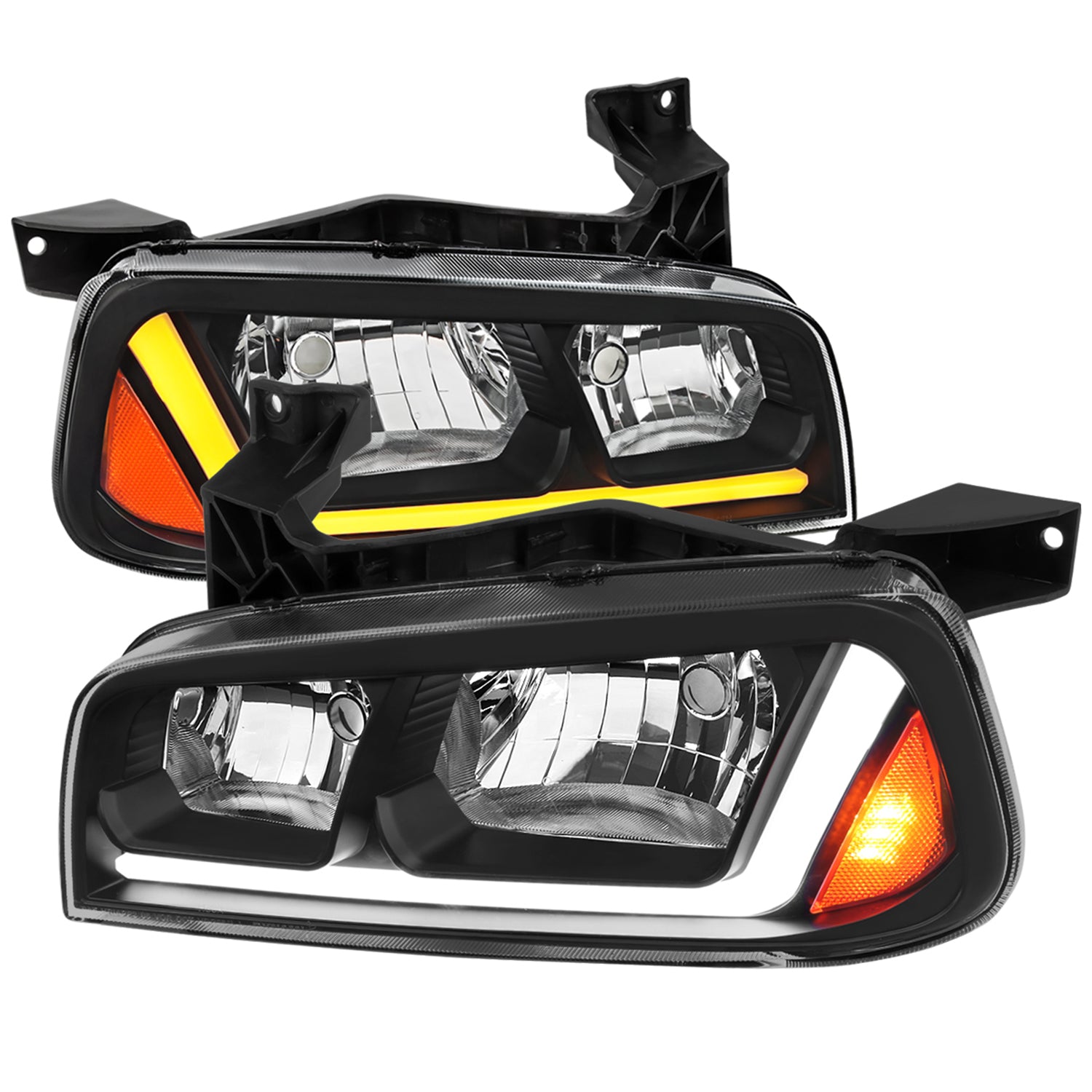 2006-2010 Dodge Charger Sequential LED Bar Factory Headlights Matt Black