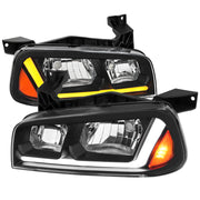 2006-2010 Dodge Charger Sequential LED Bar Factory Headlights Matt Black