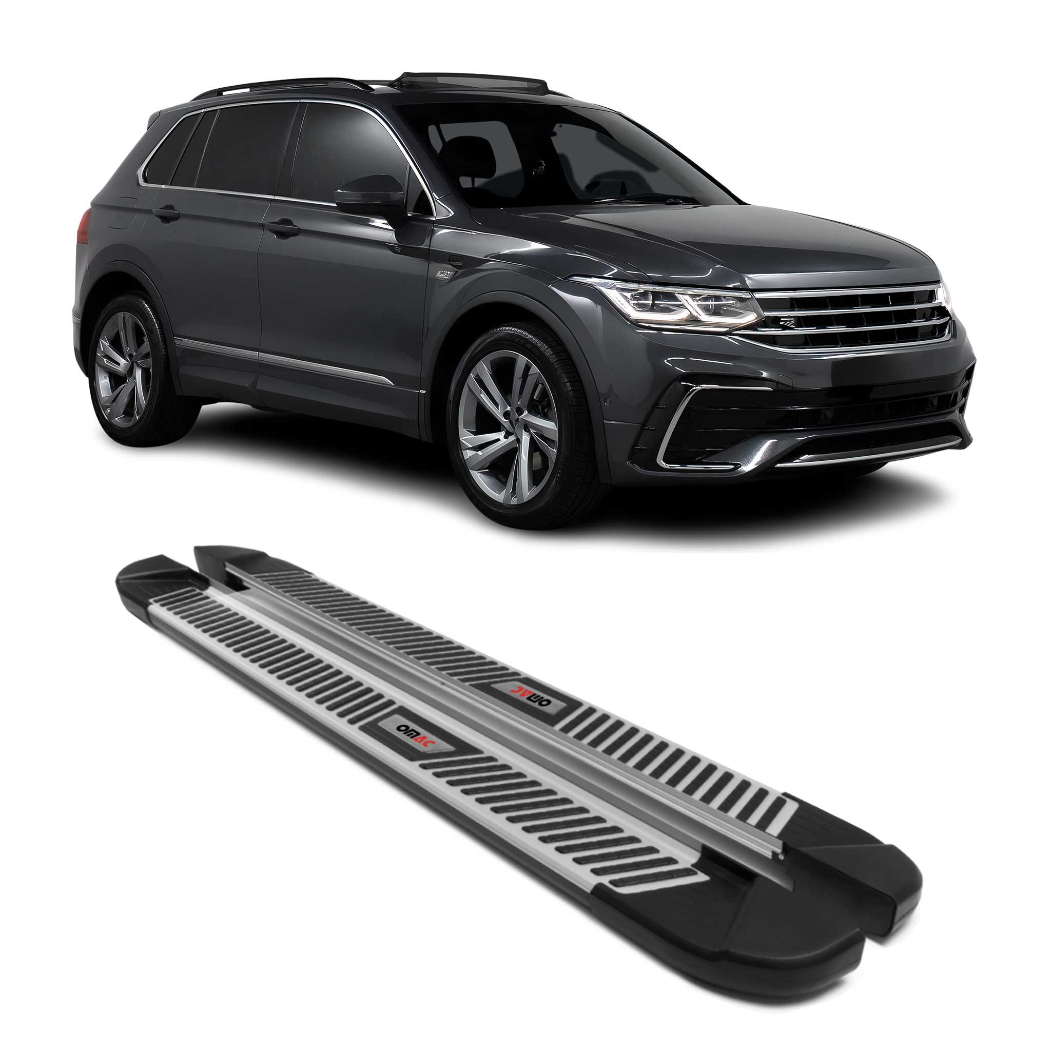 2018-2024 VW Tiguan Running Boards Side Steps Silver & Black