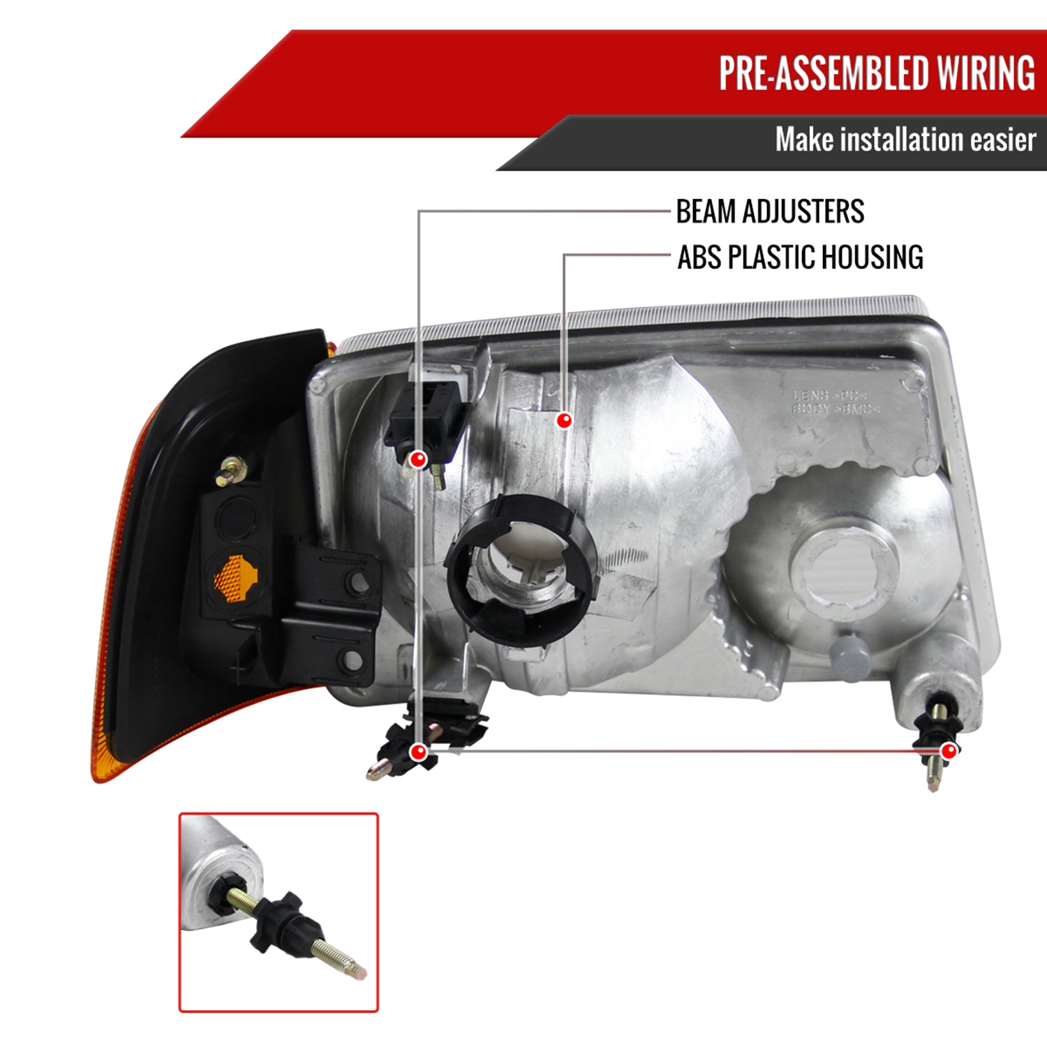 2001-2011 Ford Ranger Factory Headlights Amber Lens Corner Signal Lights Black