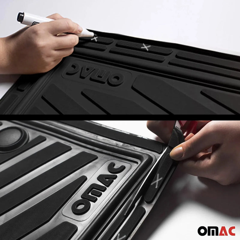 OMAC Car Floor Mats All Weather Rubber Semi Custom Black Heavy Duty Fits Set