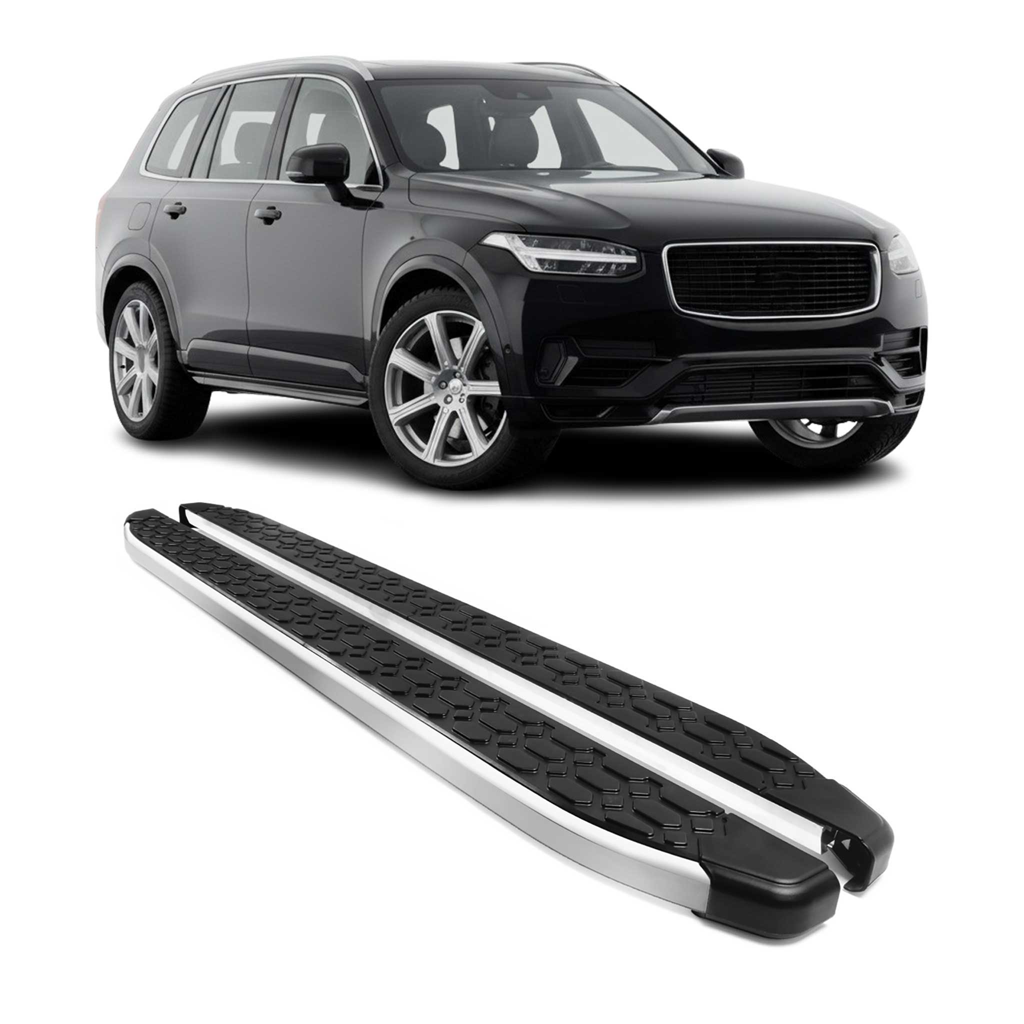 2016-2026 Volvo XC90 Running Boards Side Steps Silver & Black