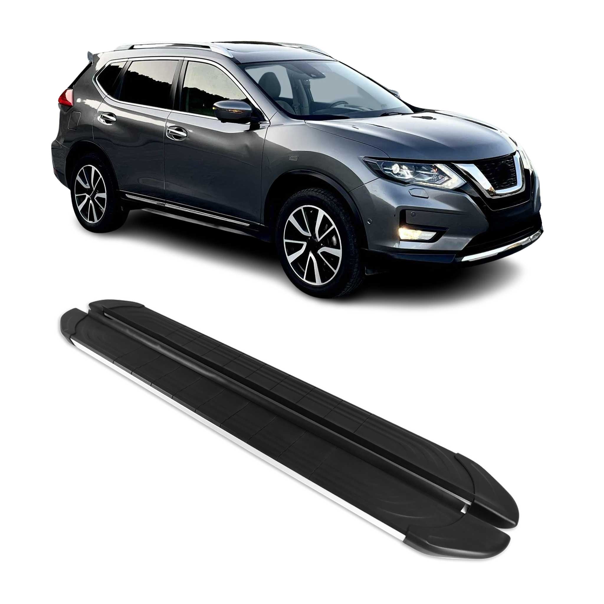 2014-2020 Nissan Rogue Running Boards Side Steps Silver & Black