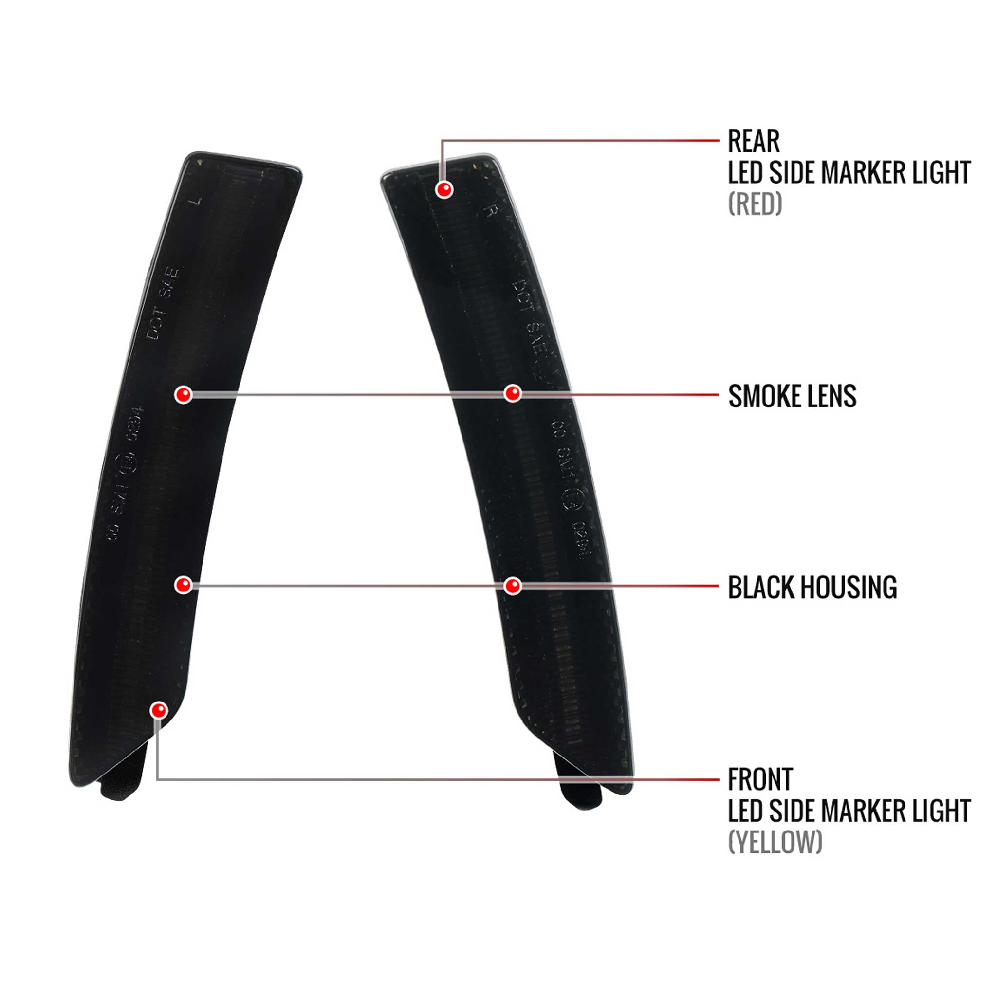 For Ford Mustang S650 2024-2025 Front and Rear Bumper LED Side Marker Signal Lights Chrome Housing Smoked Lens
