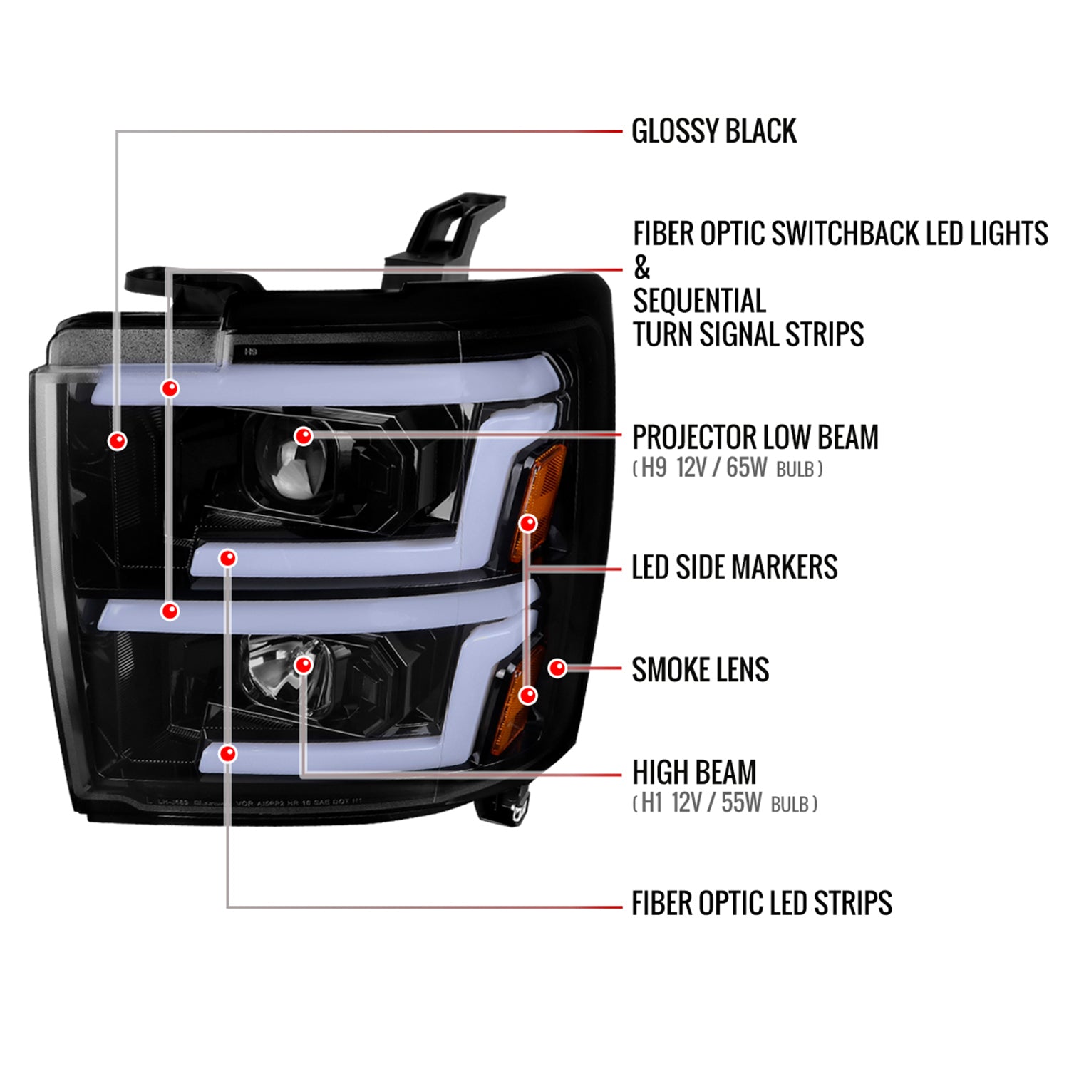 2015-2019 Chevy Silverado 2500HD/3500HD LED Signal Projector Headlights Smoke