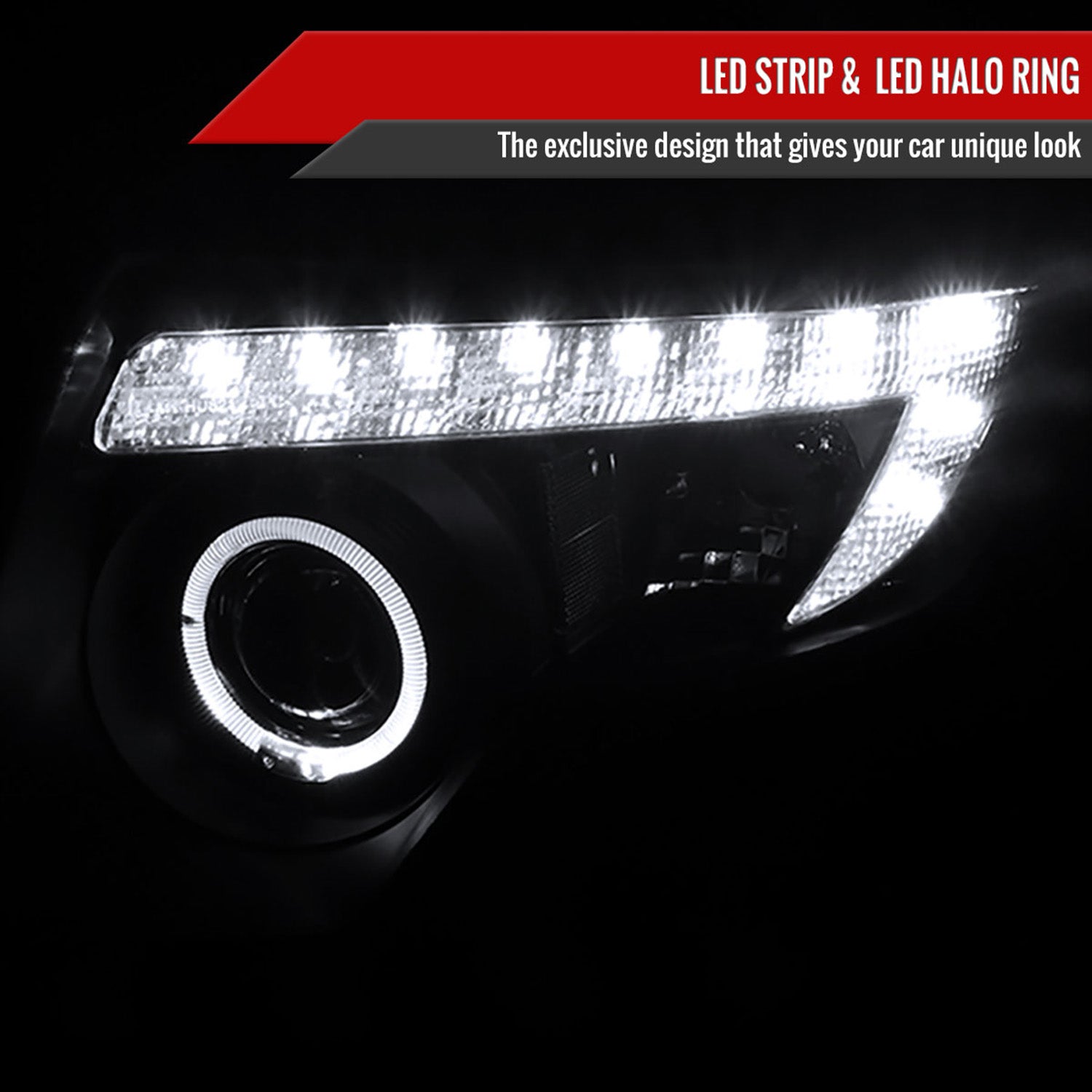 2007-2010 Ford Edge Halo Projector Headlights LED Light Strip Matt Black/Clear