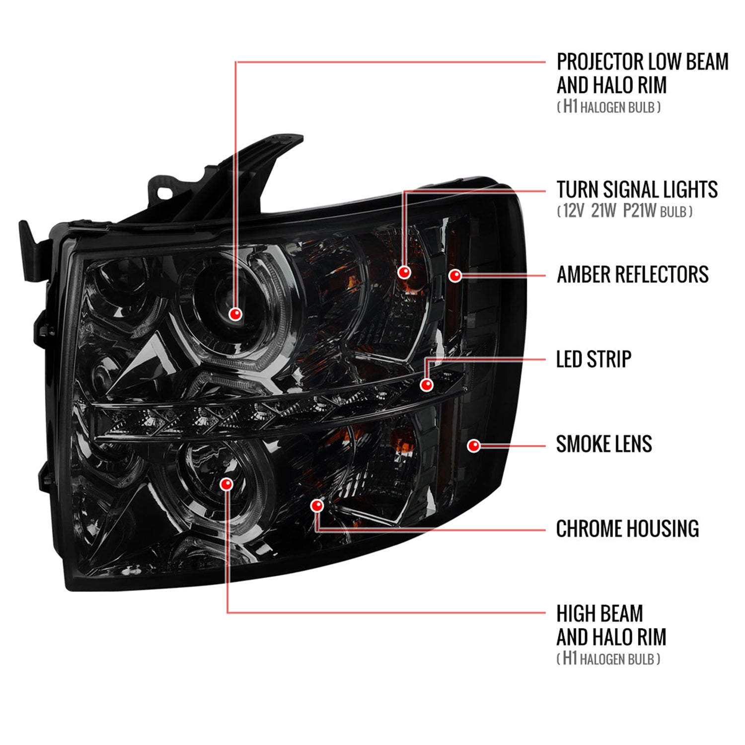 2007-2013 Chevy Silverado 1500 2500HD 3500HD Headlights LED Chrome Smoke