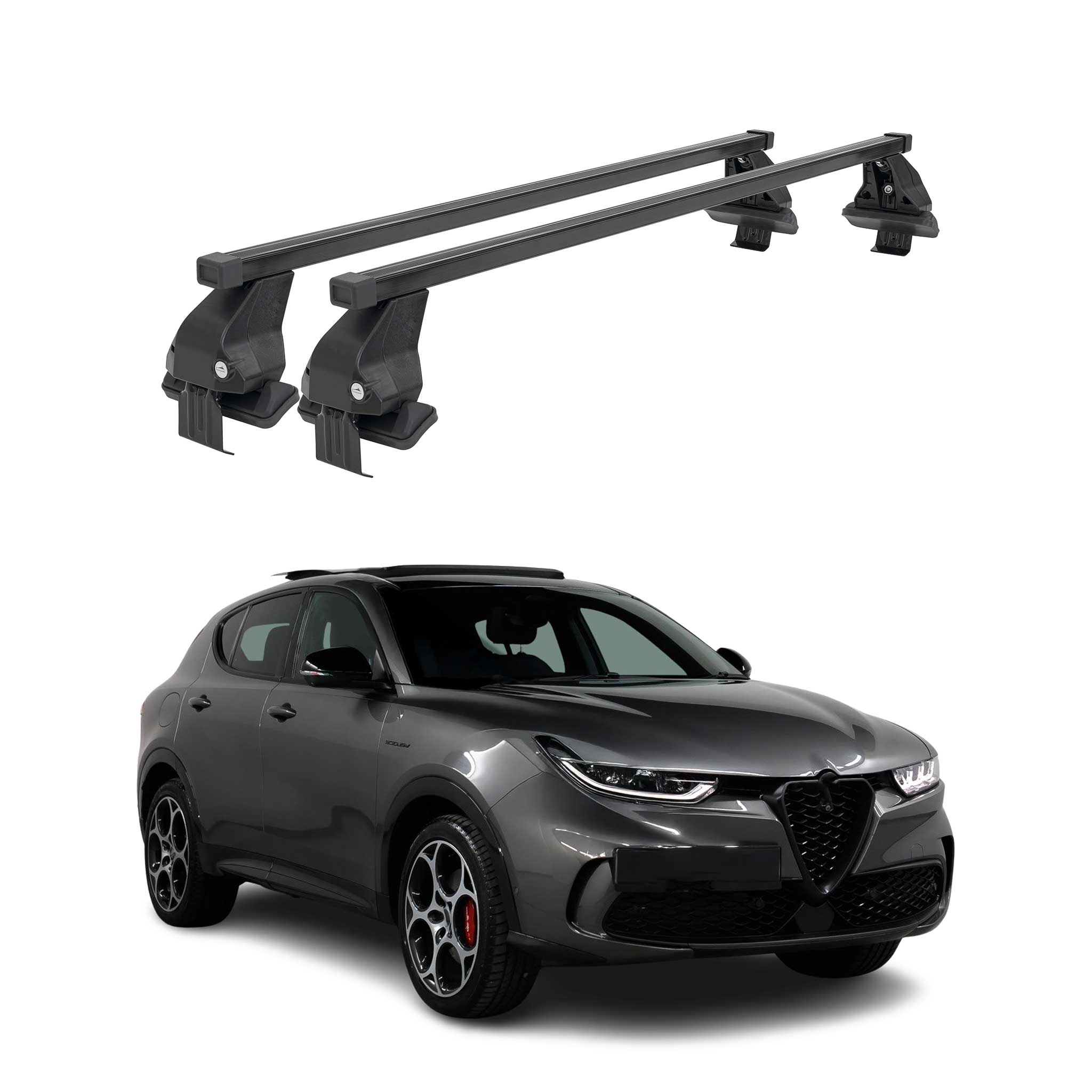 Top Roof Racks Cross Bars fits Alfa Romeo Tonale 965 2023-25 Black Steel 2x