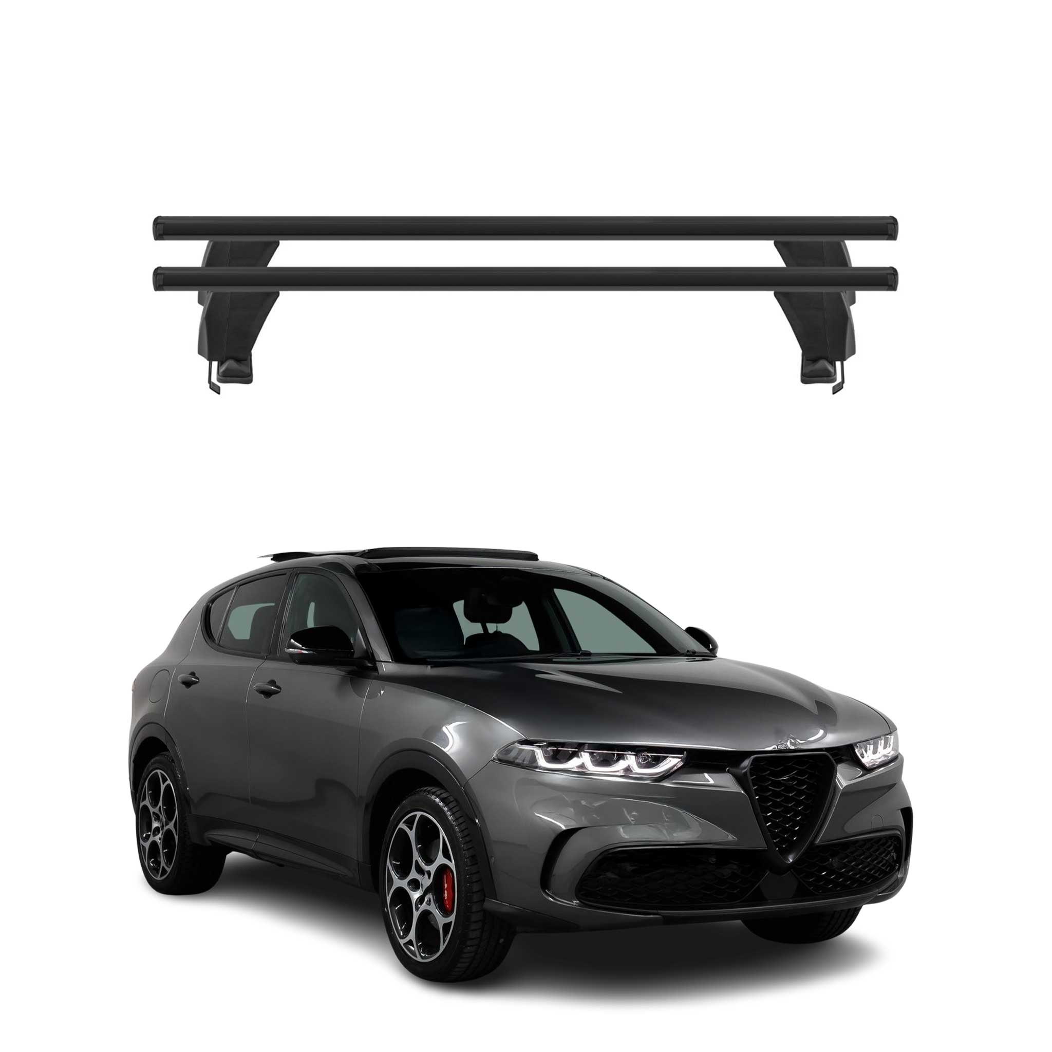 Top Roof Racks Cross Bars fits Alfa Romeo Tonale 965 2023-25 Black Aluminium 2x
