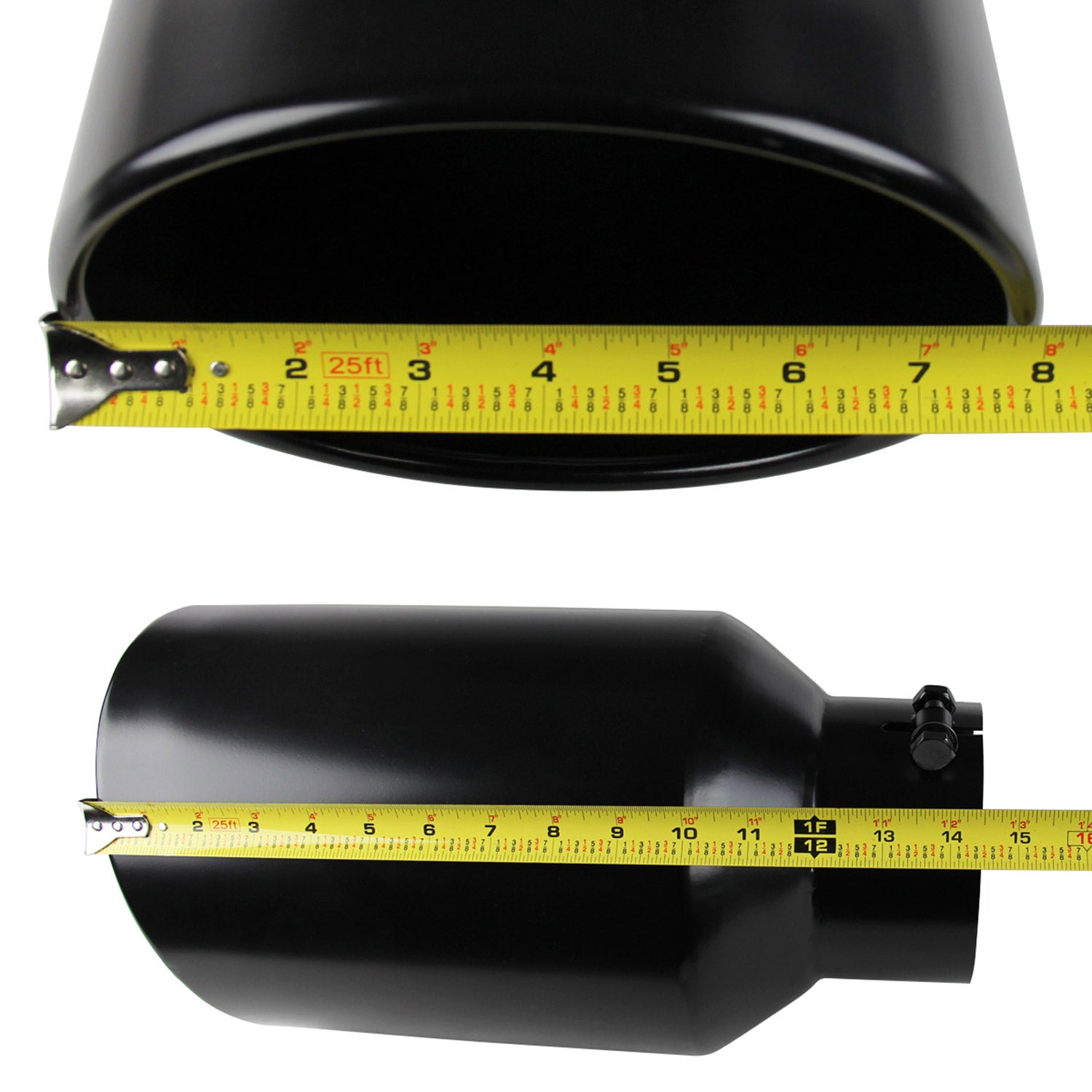 Universal 4" Inlet/8" Outlet Black Stainless Steel Bolt-On Angled Exhaust Tip