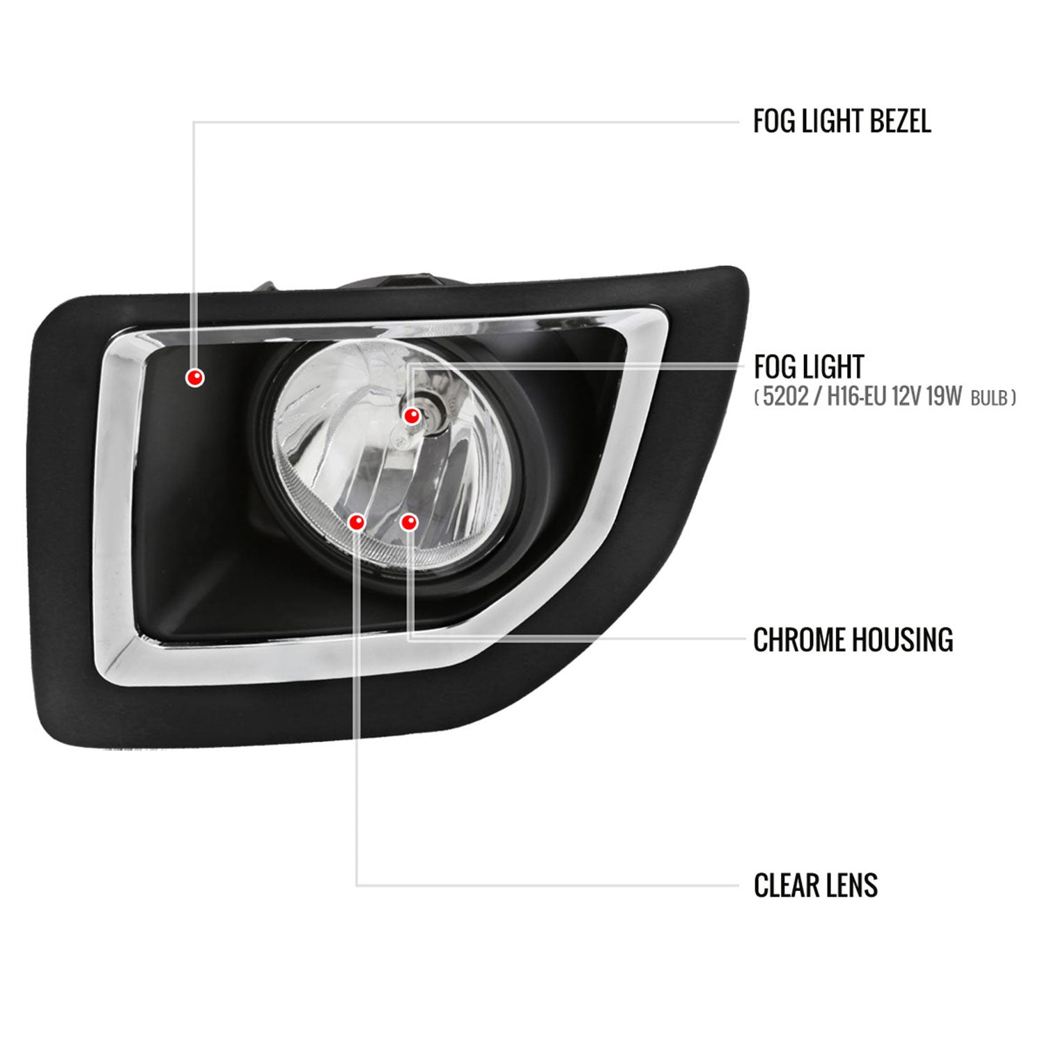 2015-2018 GMC Sierra 2500HD/3500HD PS24W Fog Lights Kit Chrome/Clear Lens