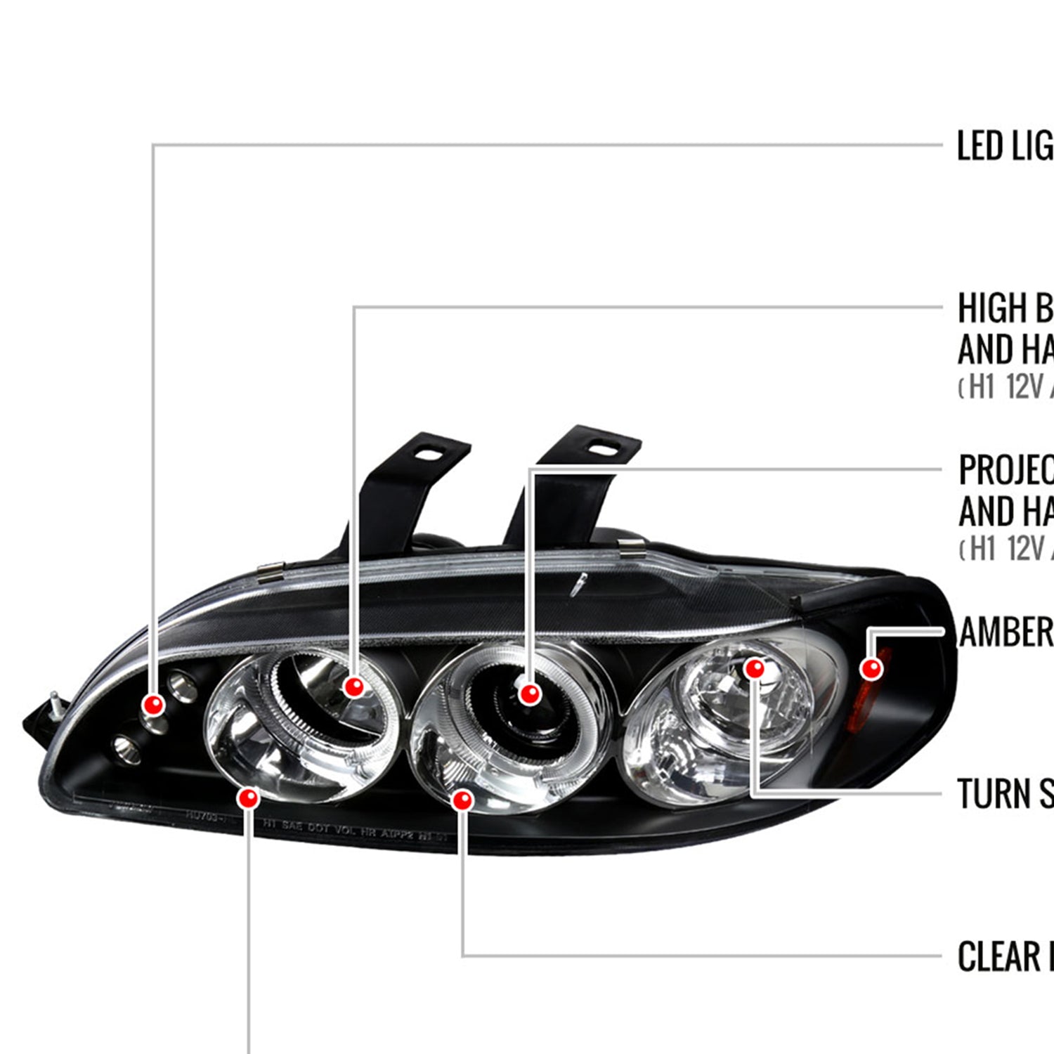 1992-1995 Honda Civic Dual Halo Projector Headlights Matte Black/Clear Lens
