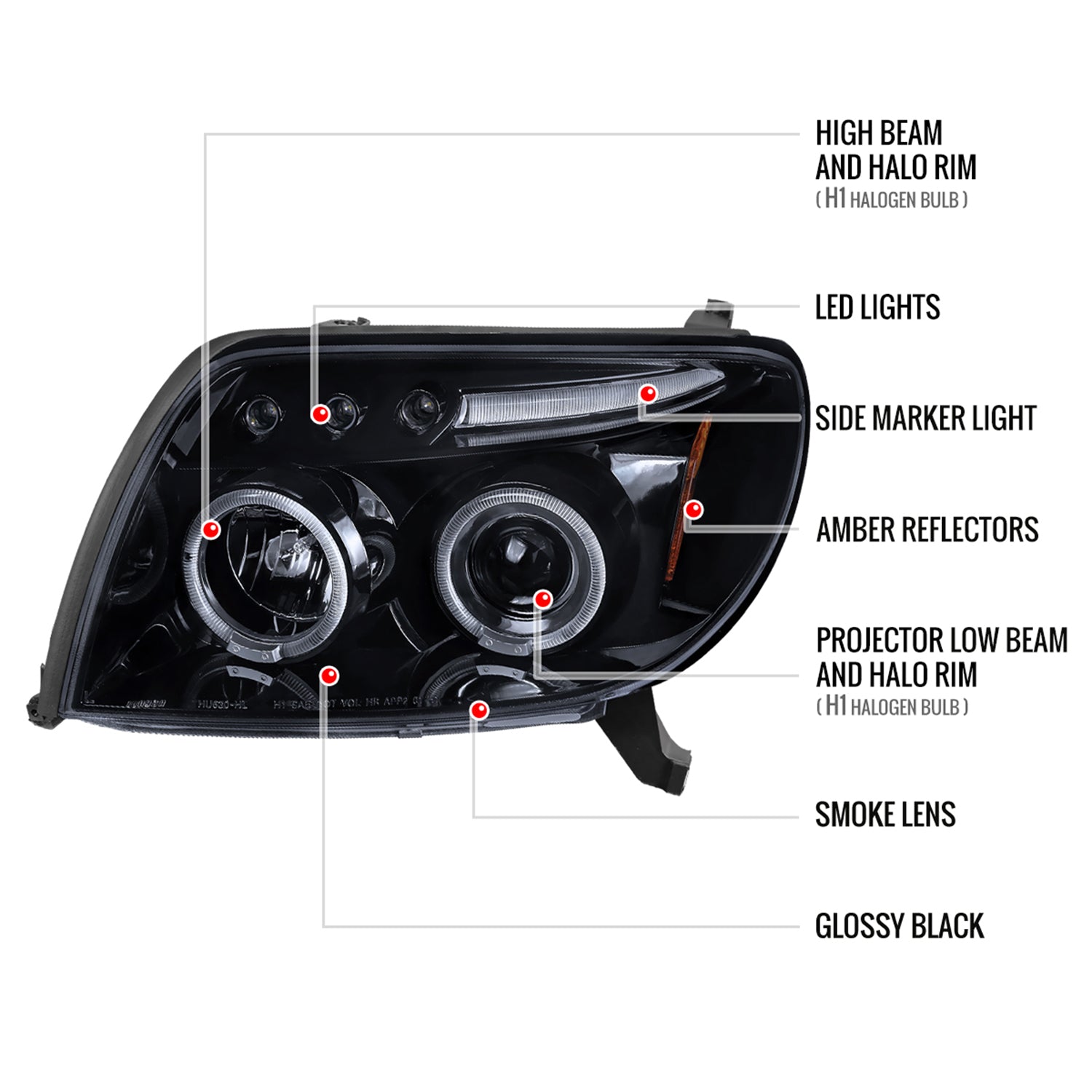 2003-2005 Toyota 4Runner Dual Halo Projector Headlights Glossy Black/Smoke