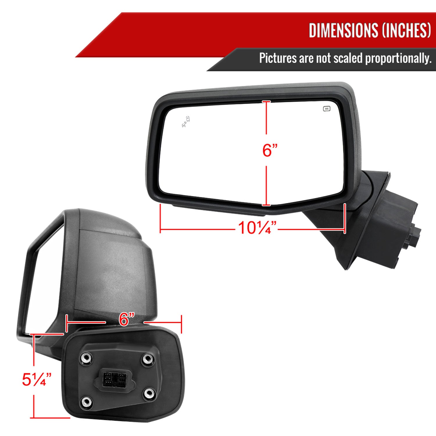 2019-2024 Chevy Silverado 1500 Black Manual Fold & Heated Side Mirror Driver