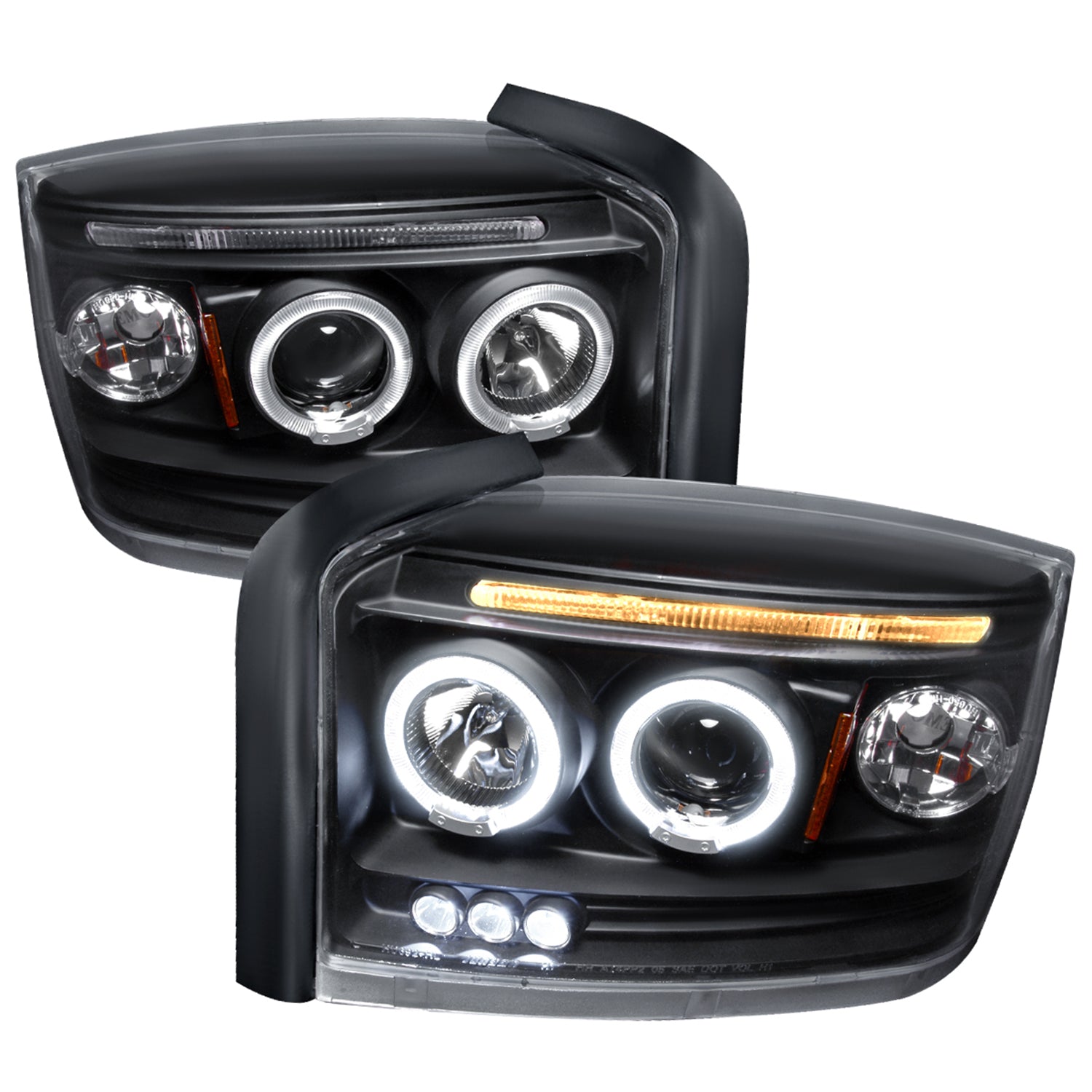 2005-2007 Dodge Dakota Dual Halo Projector Headlights Matte Black/Clear Lens