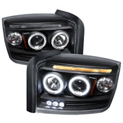 2005-2007 Dodge Dakota Dual Halo Projector Headlights Matte Black/Clear Lens