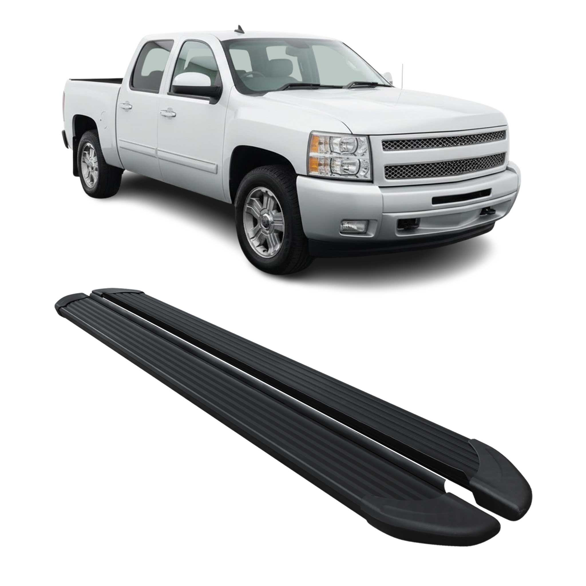 2007-2019 Chevy Silverado / GMC Sierra 1500 2500HD 3500HD CrewCab Running Boards Side Step Nerf Bars Alu Black