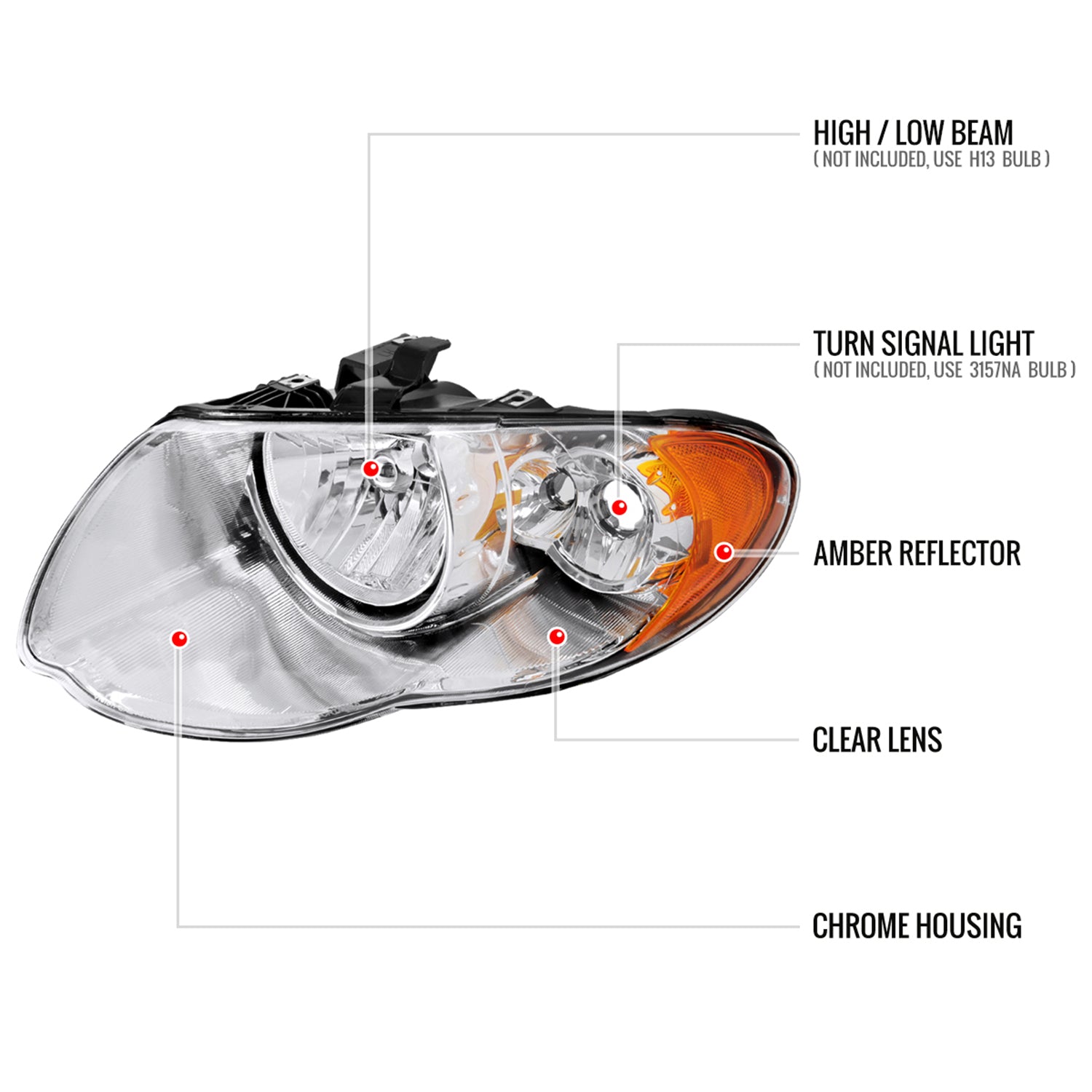 2005-2007 Chrysler Town & Country Factory Replacement Headlights Chrome/Clear