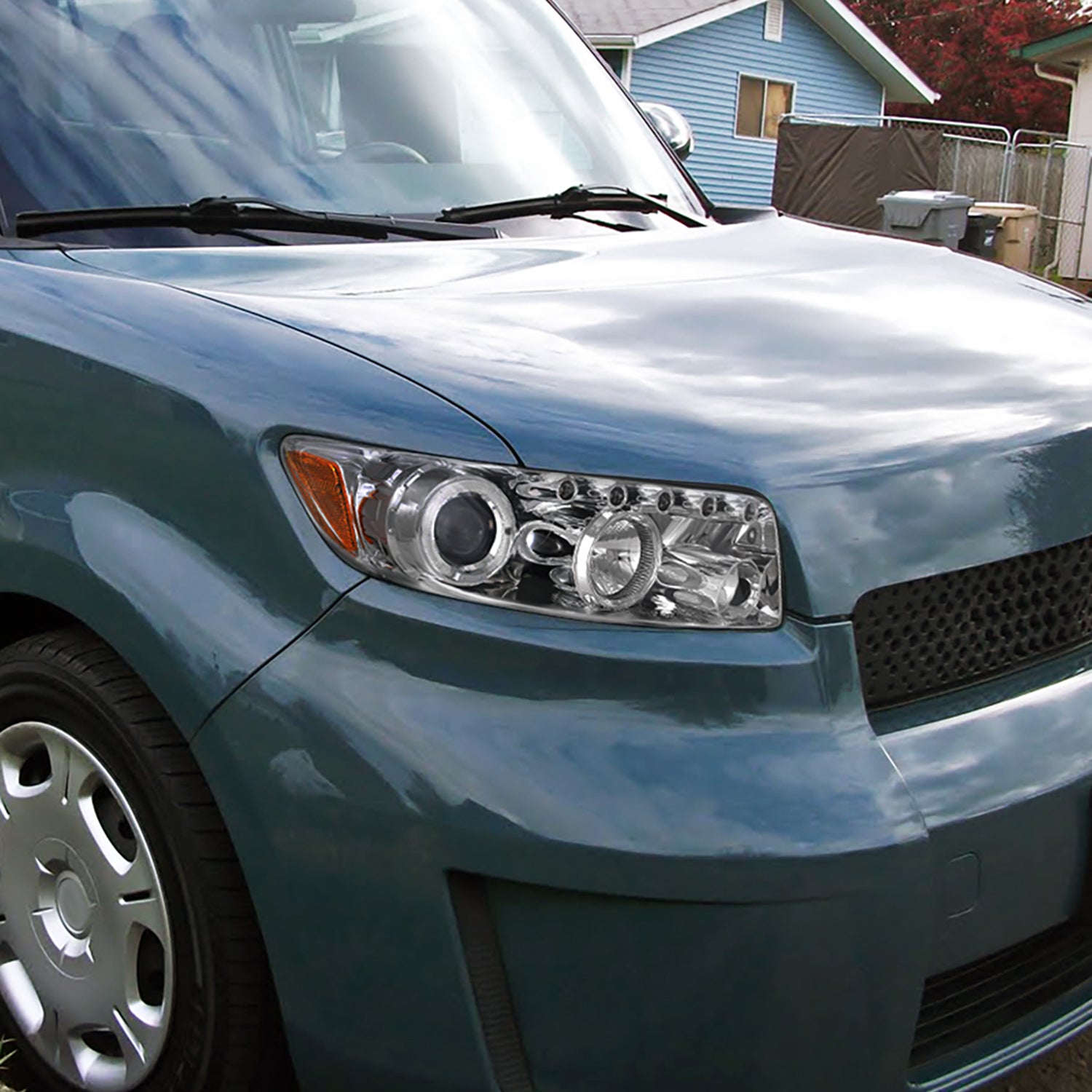 2008-2010 Scion xB Single Halo Projector Headlights Chrome/Clear Lens