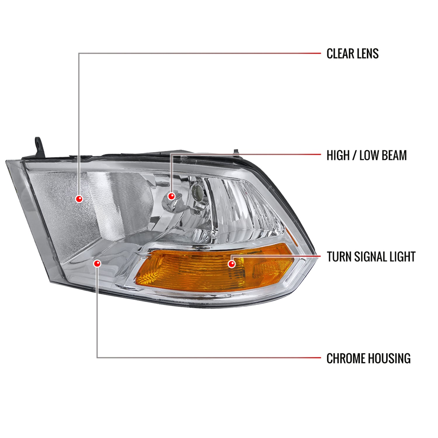 2009-2018 Dodge RAM 1500 / RAM 2500 3500 Factory Dual Headlights Chrome