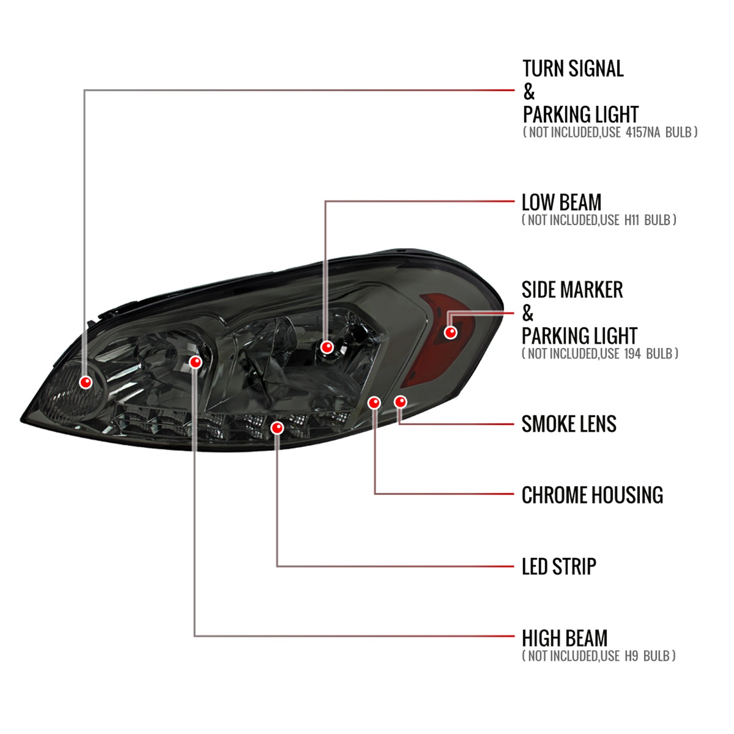 2006-2013 Chevy Impala / Impala Limited /Monte Carlo Headlights LED Chrome