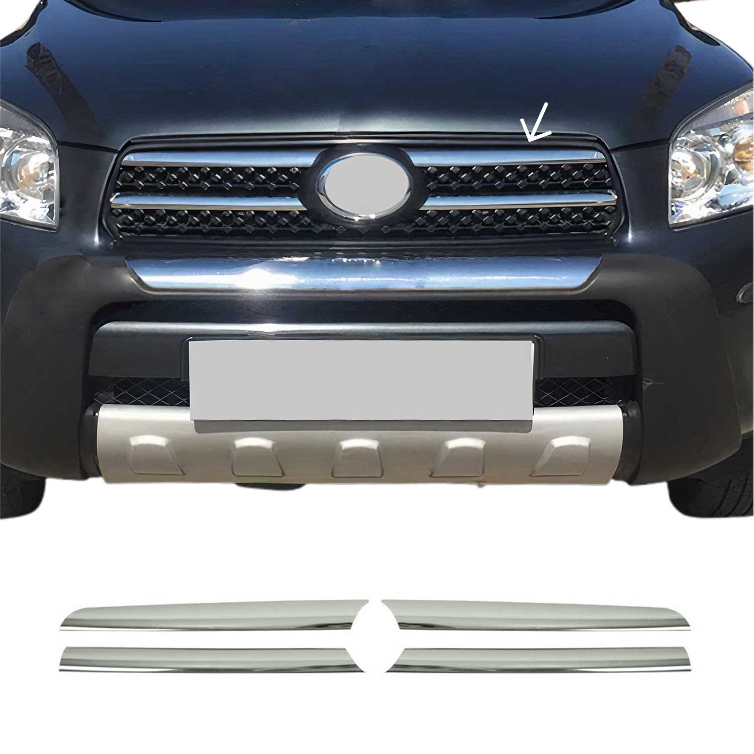 2006-2009 Toyota RAV4 Front Bumper Grill Trim Molding Stainless Steel Silver 4 Pcs