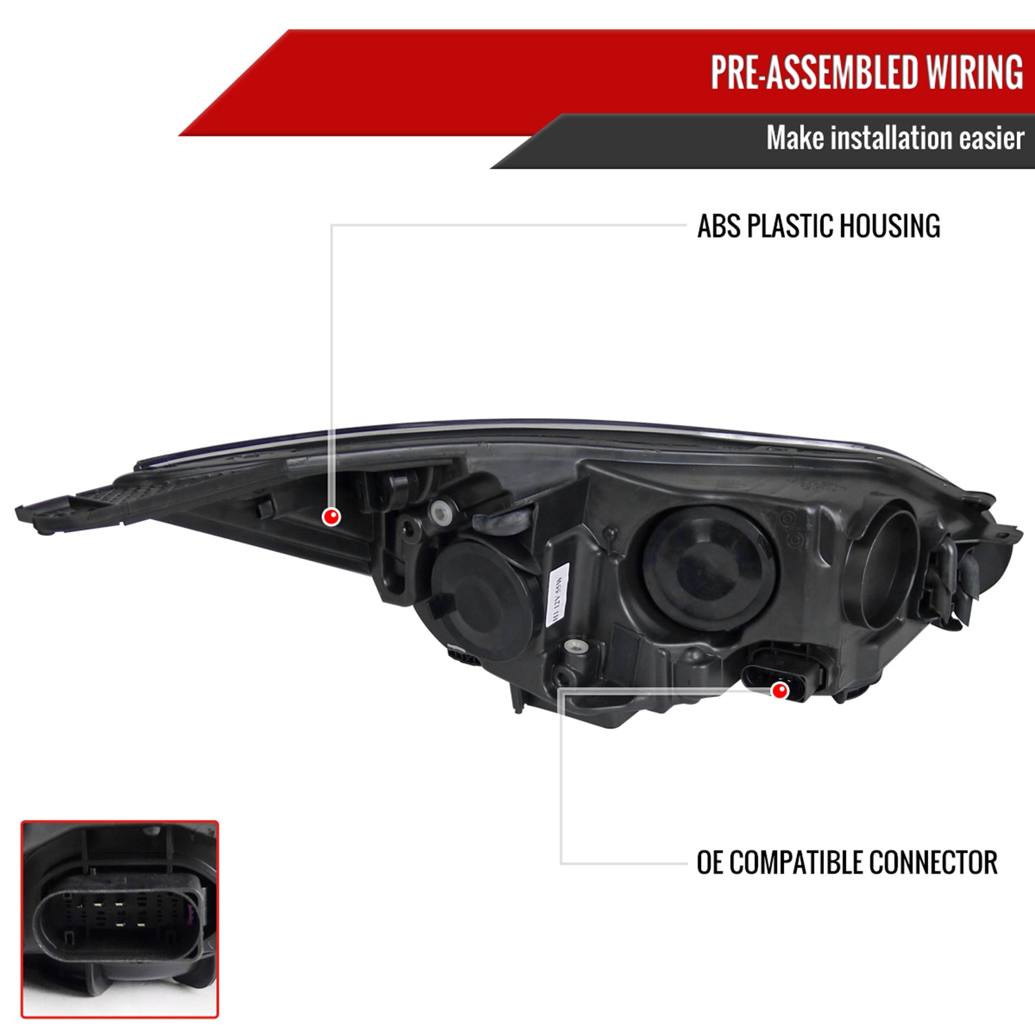 2012-2014 Ford Focus Halo Projector Headlights LED Light Strip Matt Black